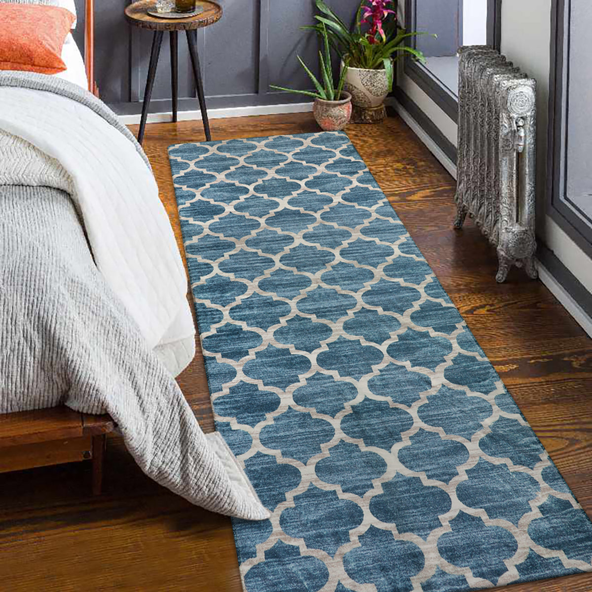 Meline Washable Classic Moroccan Trellis Fathom Blue Rug Clearance Rugs Lahome 2'6" x 8'