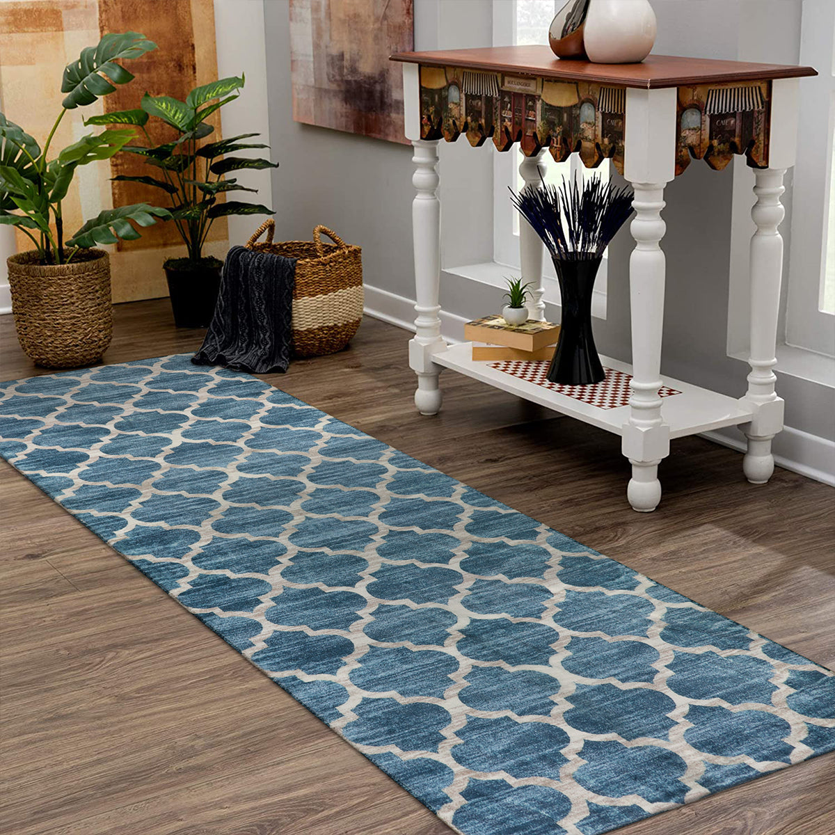 Meline Washable Classic Moroccan Trellis Fathom Blue Rug Clearance Rugs Lahome