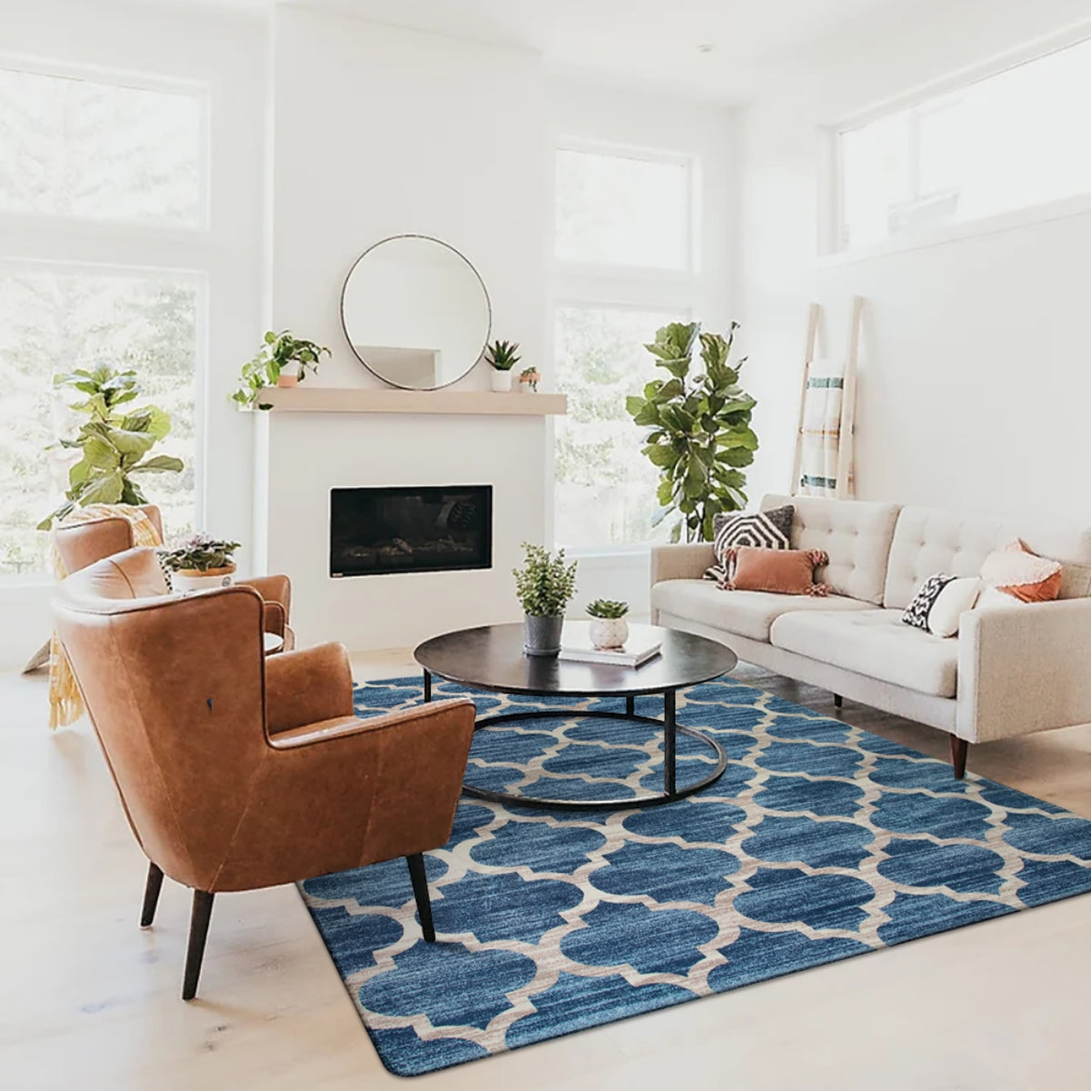 Meline Washable Classic Moroccan Trellis Fathom Blue Rug Clearance Rugs Lahome