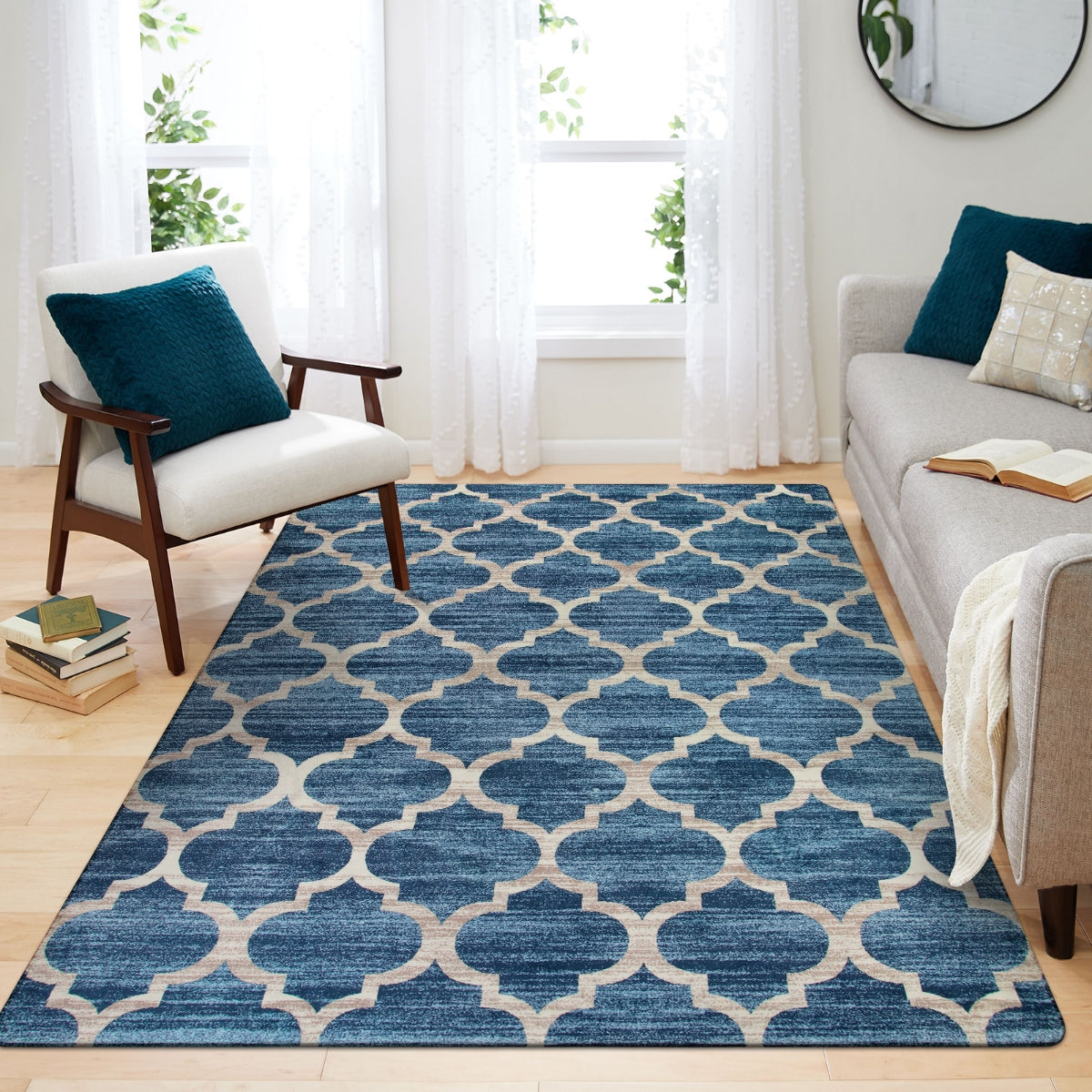 Meline Washable Classic Moroccan Trellis Fathom Blue Rug Clearance Rugs Lahome 5' x 7'