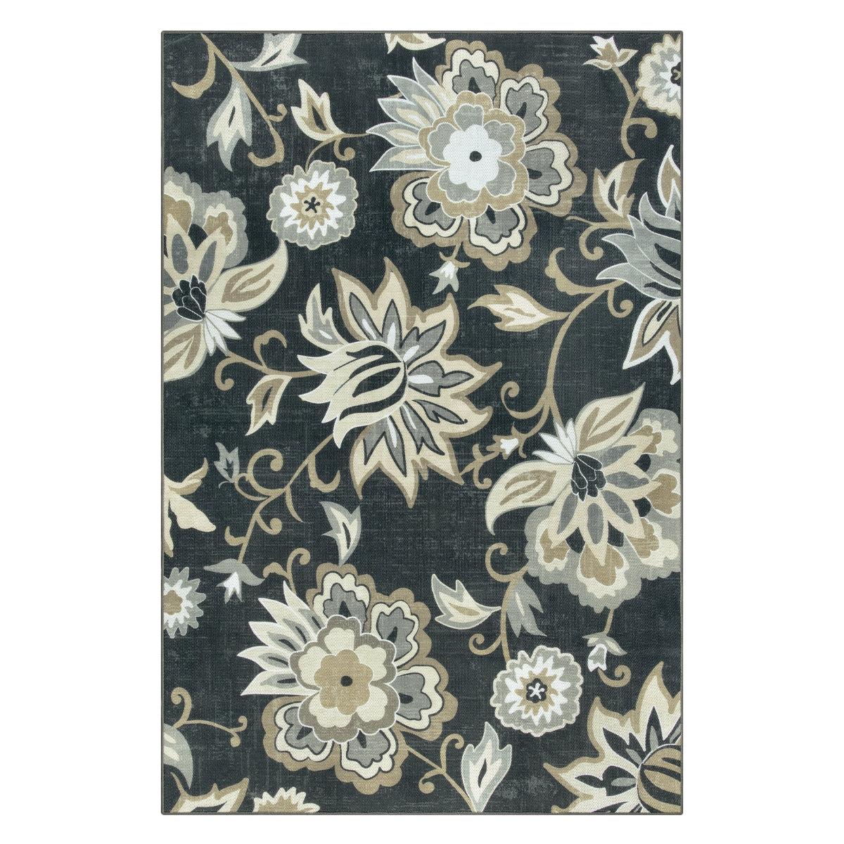 Soleil Washable Floral Black Indoor Outdoor Rug Outdoor Rugs Lahome