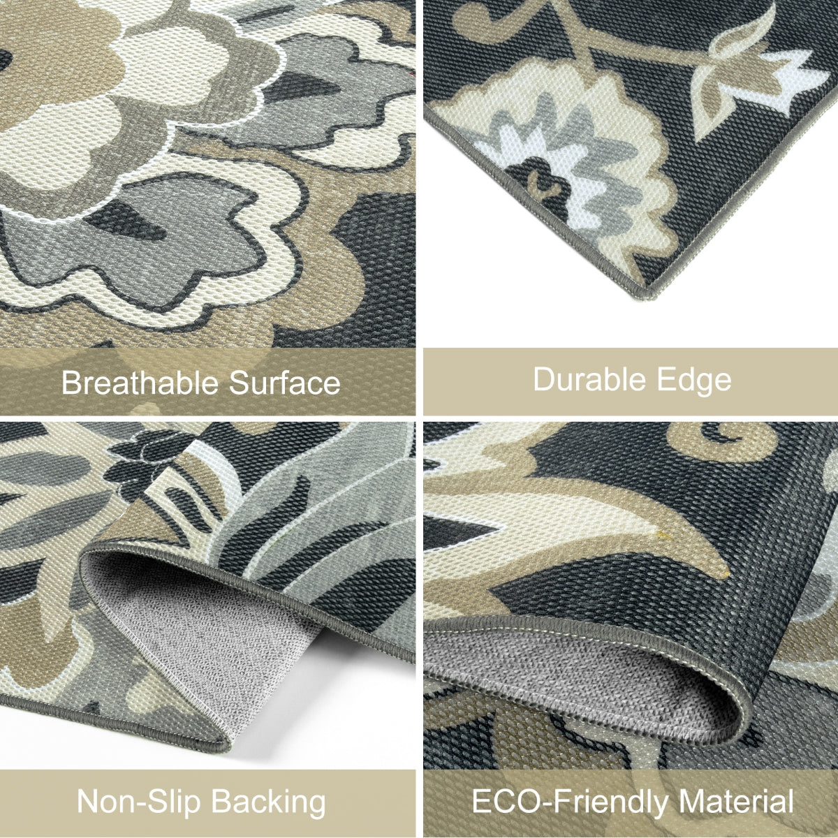 Soleil Washable Floral Black Indoor Outdoor Rug Outdoor Rugs Lahome