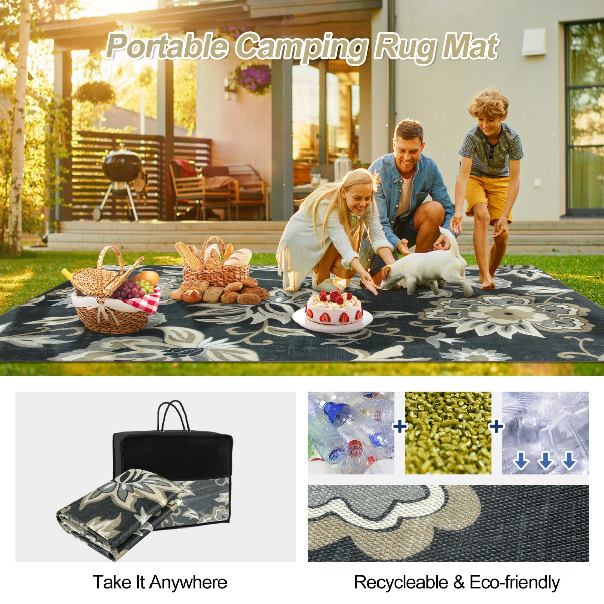 Soleil Washable Floral Black Indoor Outdoor Rug Outdoor Rugs Lahome