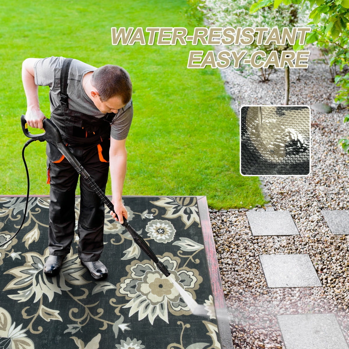 Soleil Washable Floral Black Indoor Outdoor Rug Outdoor Rugs Lahome