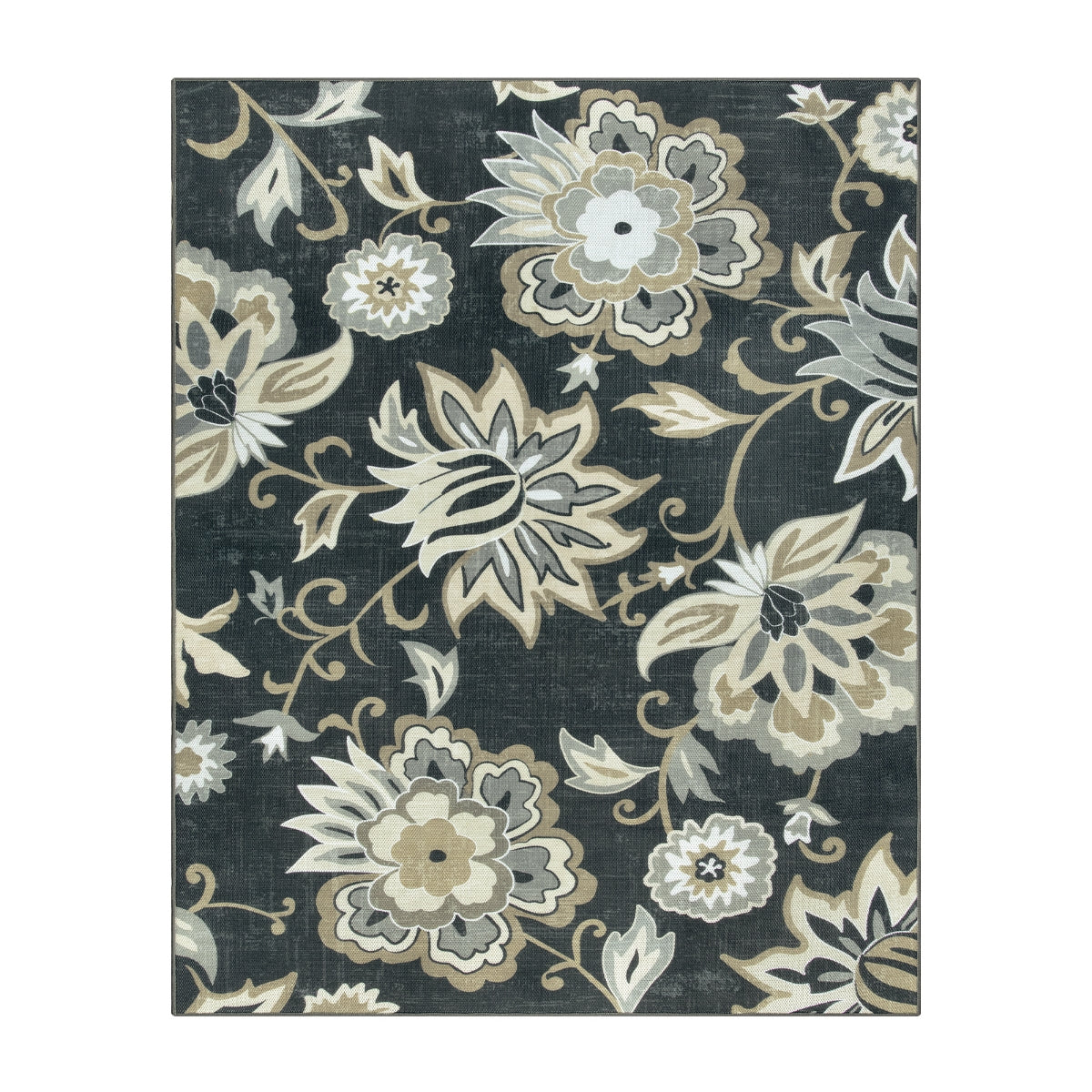 Soleil Washable Floral Black Indoor Outdoor Rug Outdoor Rugs Lahome