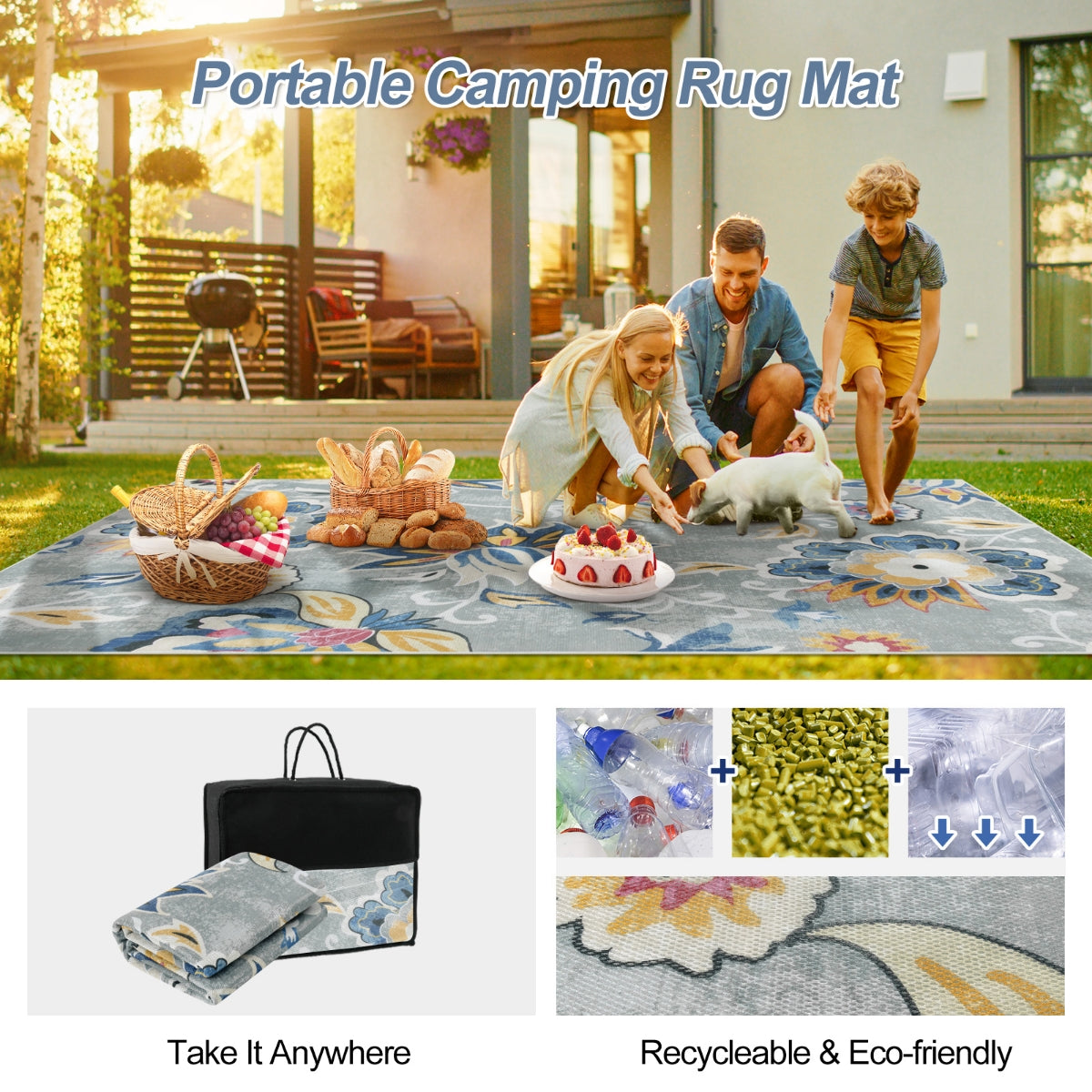 Soleil Washable Floral Blue/Grey Indoor Outdoor Rug Outdoor Rugs Lahome