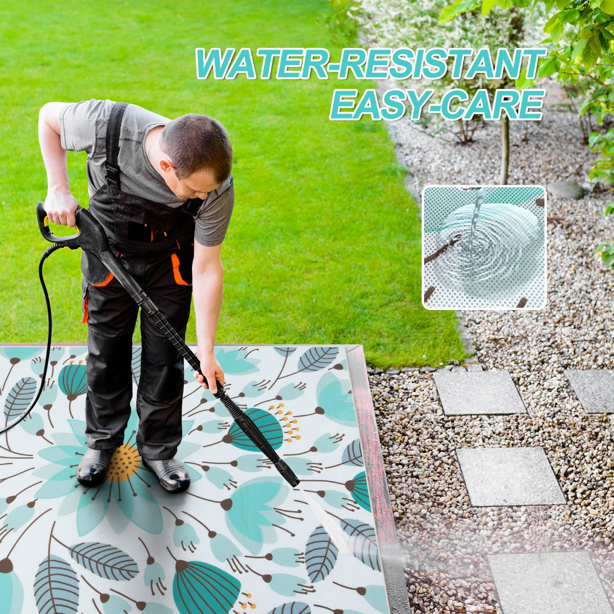 Soleil Washable Floral Blue Indoor Outdoor Rug Outdoor Rugs Lahome