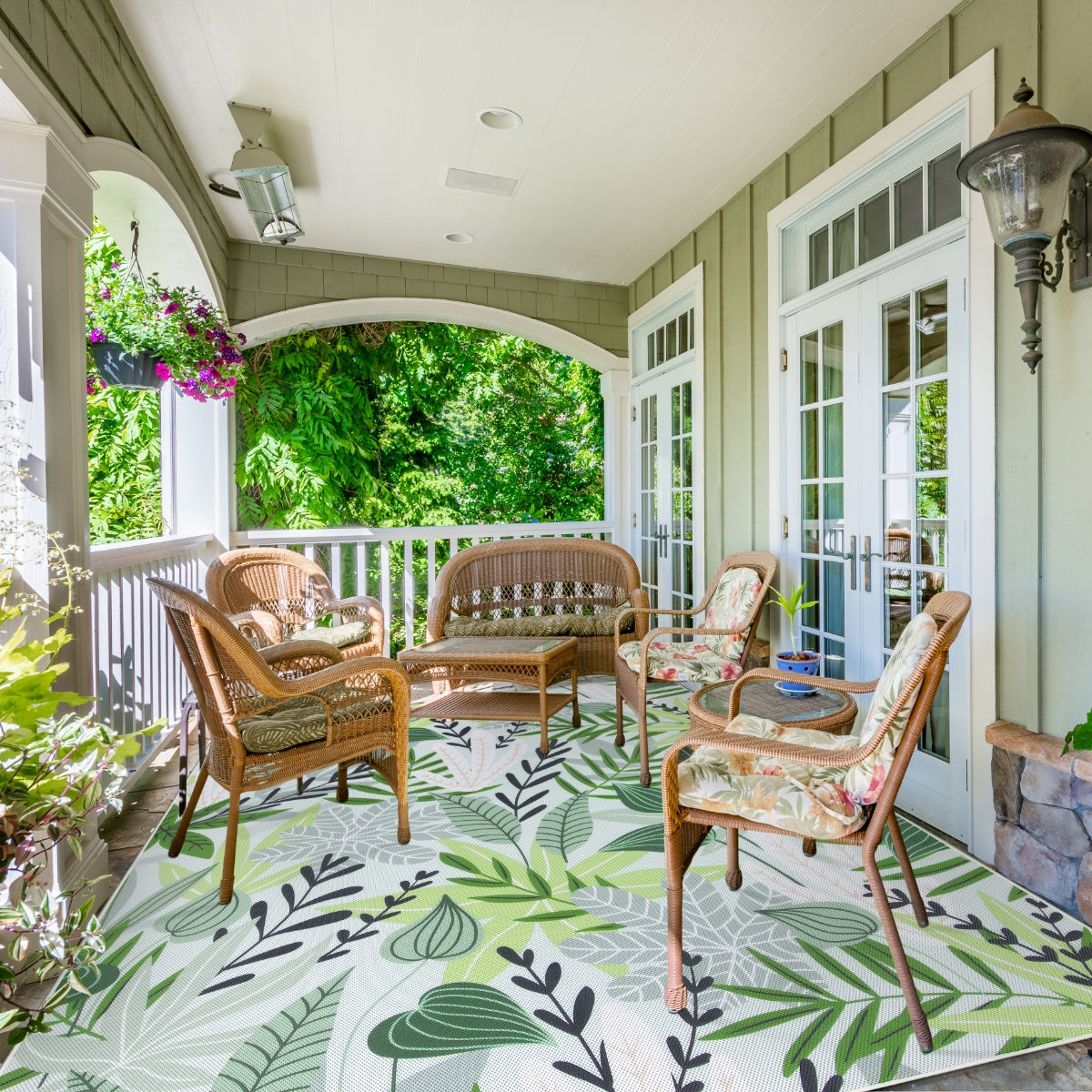 Soleil Washable Floral Green Indoor Outdoor Rug Outdoor Rugs Lahome