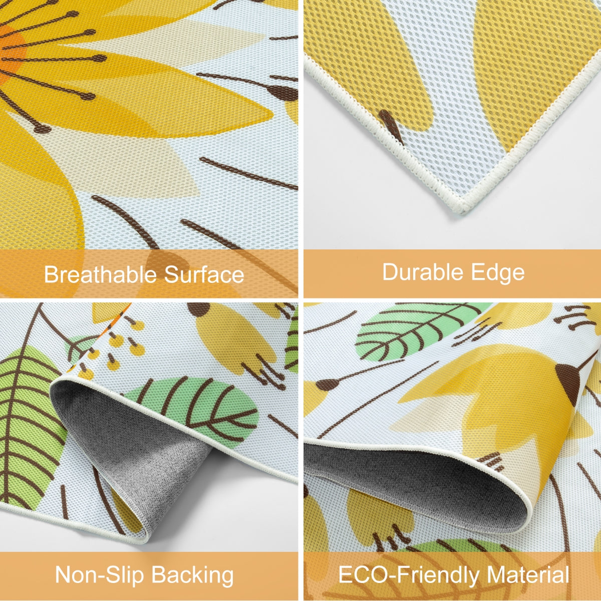 Soleil Washable Floral Yellow Indoor Outdoor Rug Outdoor Rugs Lahome