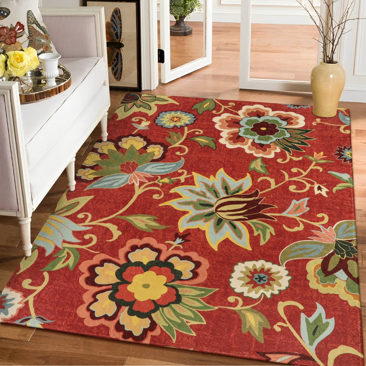 Cloris Paisley Modern Vintage Floral Red/Multi Area Rug