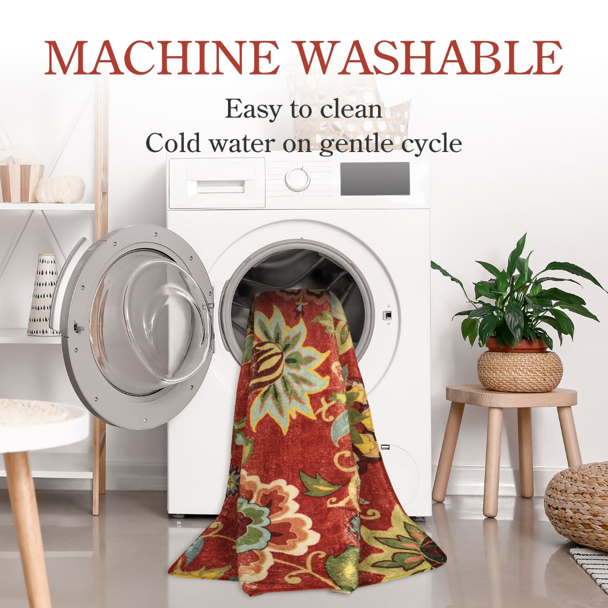 Cloris Washable Paisley Modern Floral Red Rug Area Rugs Lahome