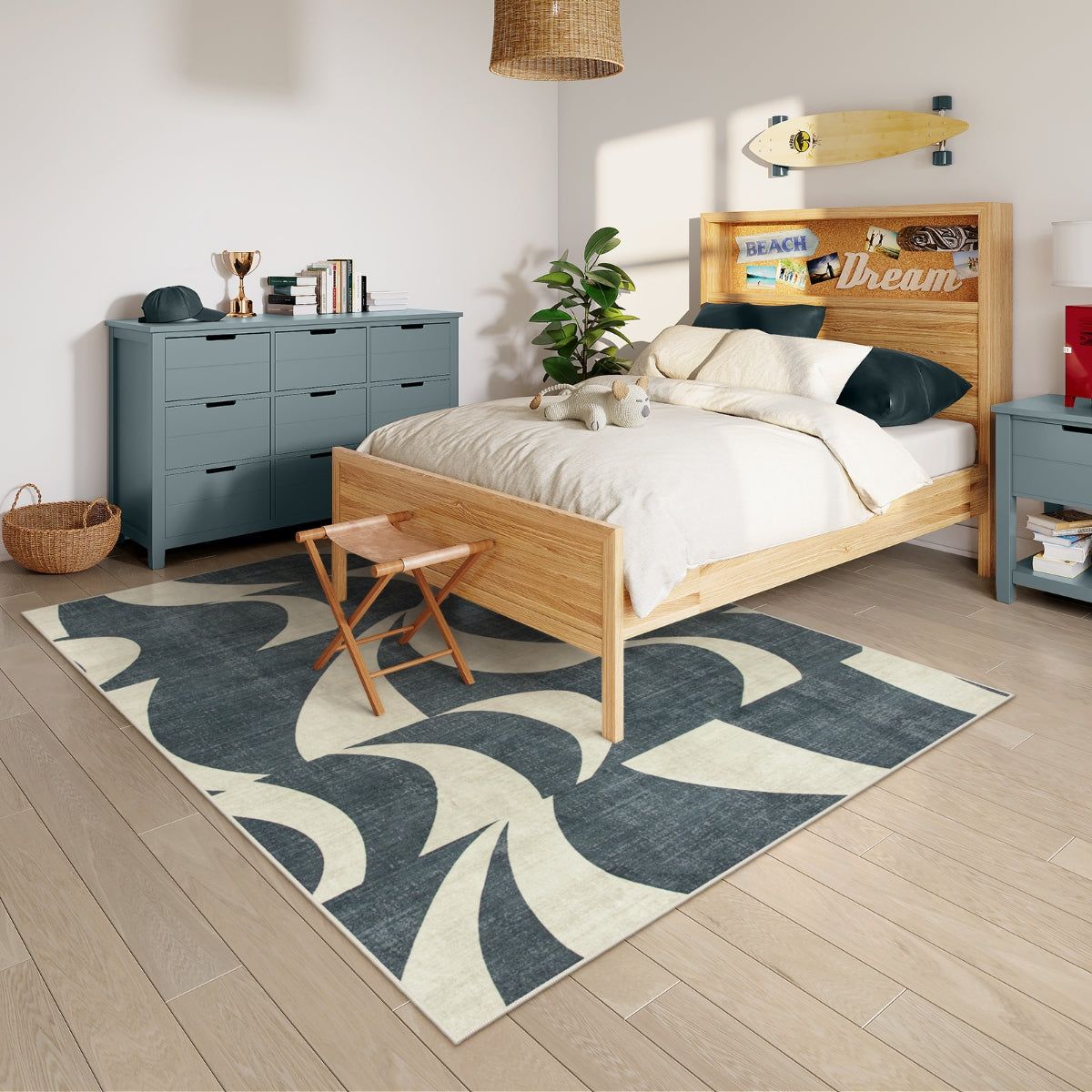Renne Washable Modern Abstract Swirl Blue Rug Area Rugs Lahome 5' x 7'