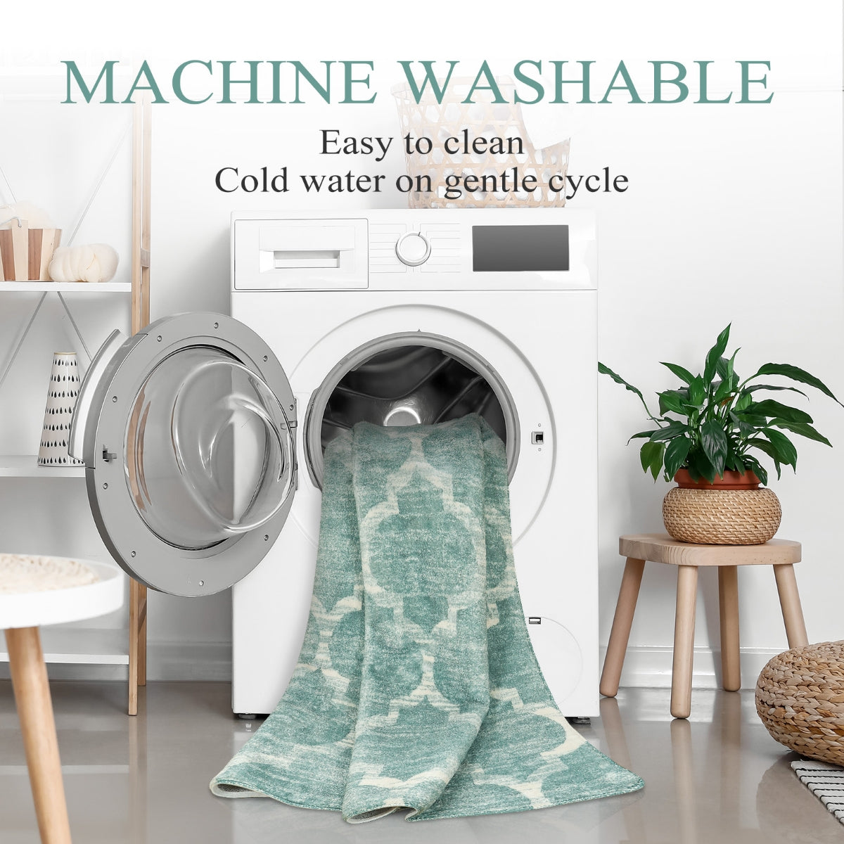 Clearance Meline Washable Classic Moroccan Trellis Sage Green Rug Clearance Rugs Lahome