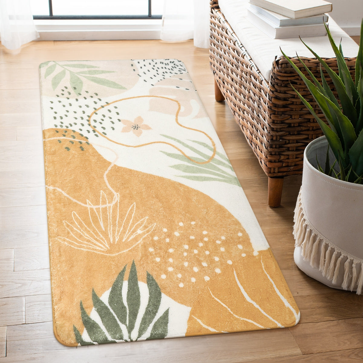 Kiki Washable Modern Botanical Leaf Print Taupe Rug Area Rugs Lahome