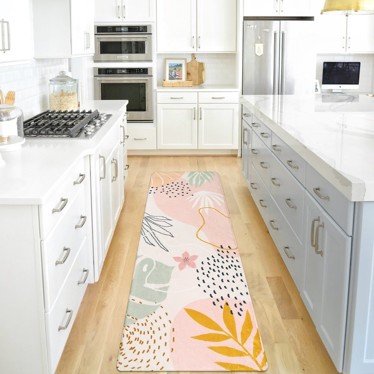 Kiki Washable Modern Botanical Leaf Print Pink Area Rug Area Rugs Lahome