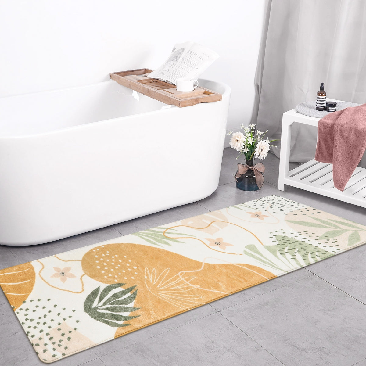 Kiki Washable Modern Botanical Leaf Print Taupe Rug Area Rugs Lahome