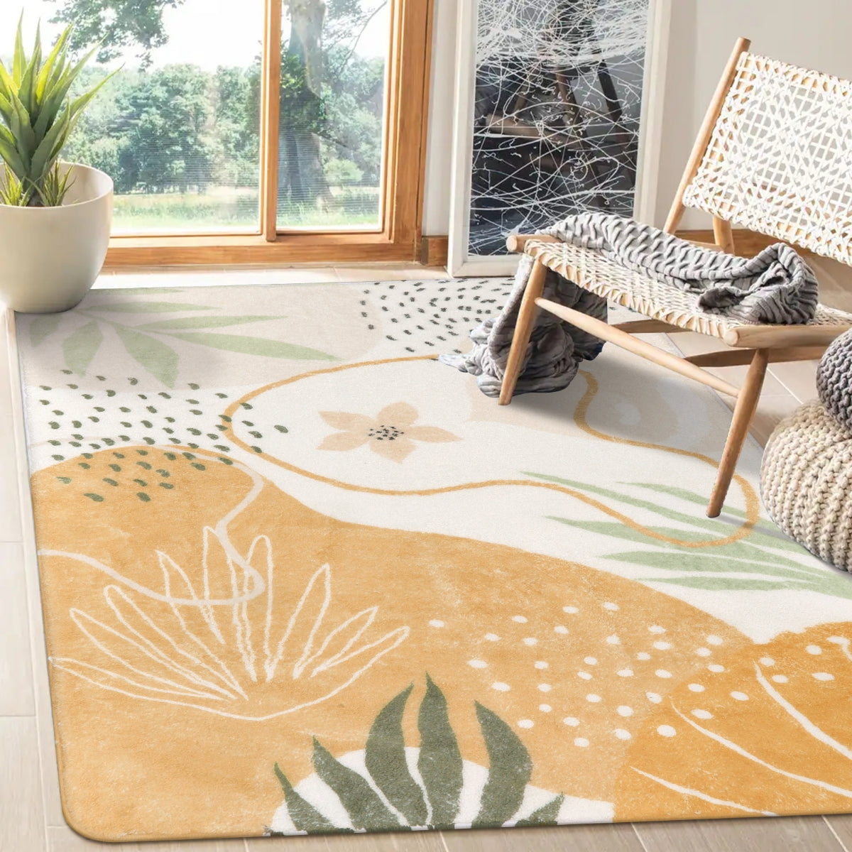 Modern Abstract Forest Botanical Print Kids Area Rug Runner