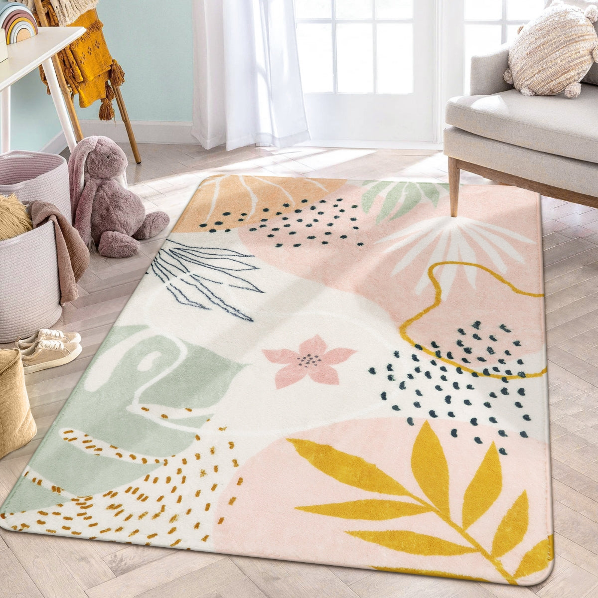 Kiki Washable Modern Botanical Leaf Print Pink Area Rug Area Rugs Lahome 4' x 6'