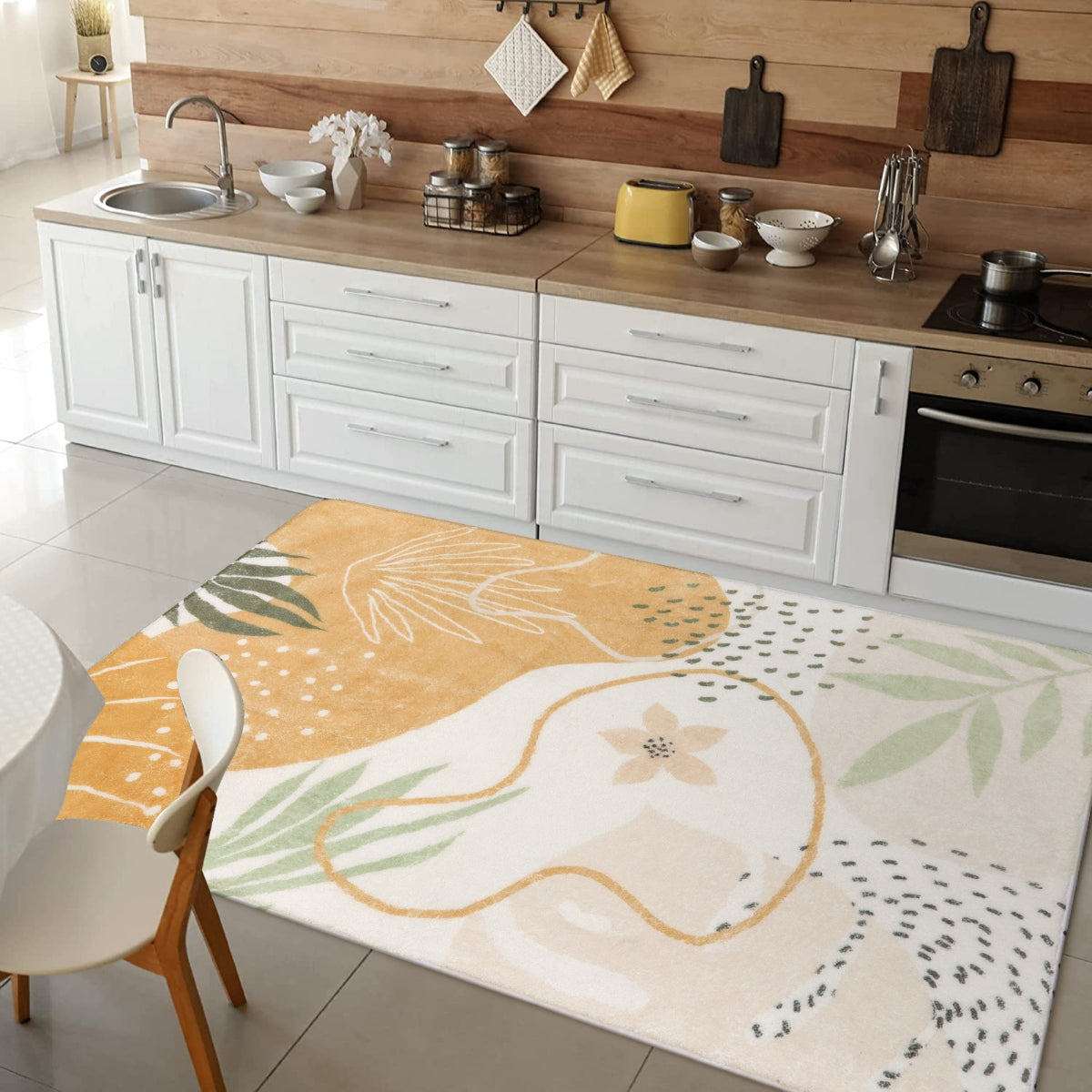 Kiki Washable Modern Botanical Leaf Print Taupe Rug Area Rugs Lahome