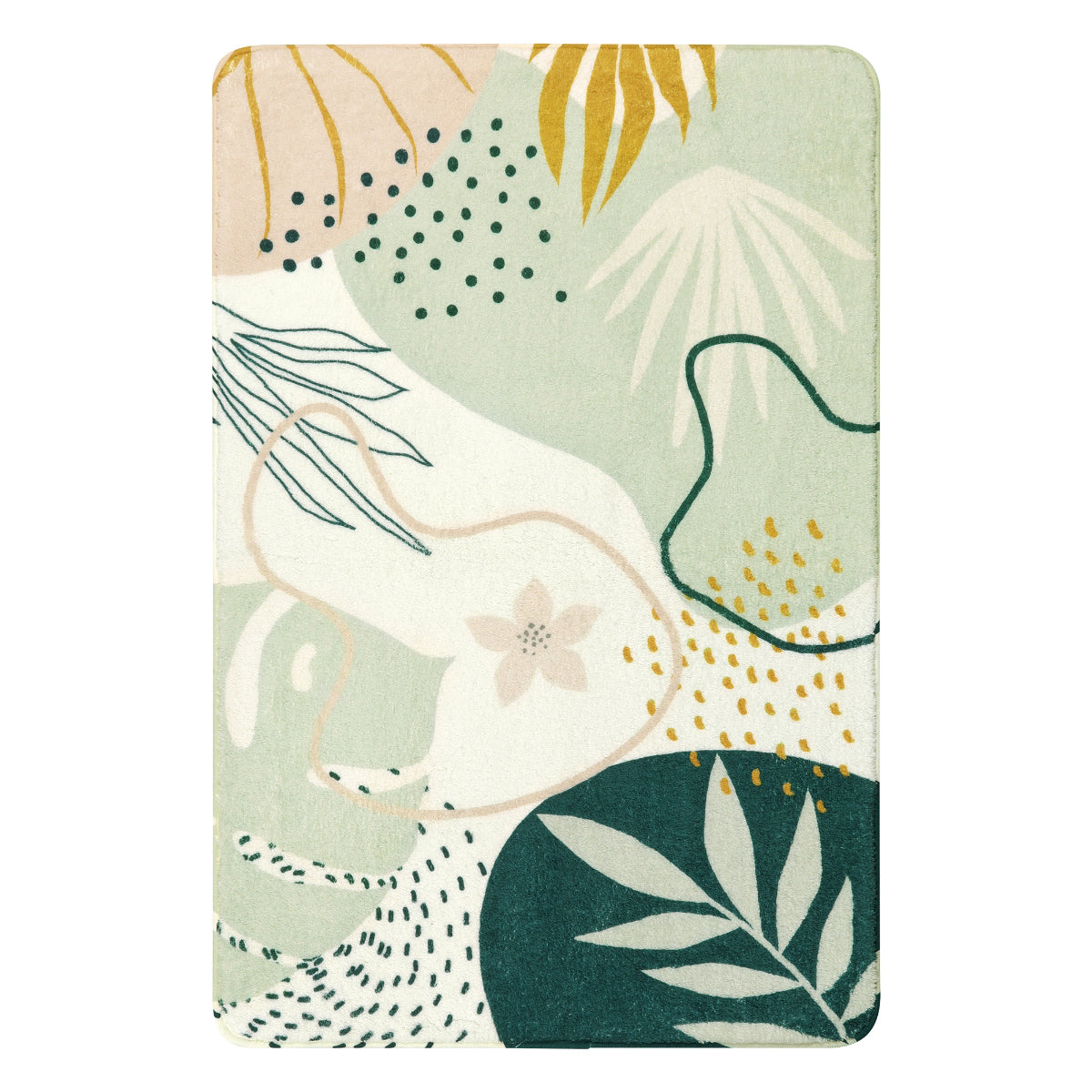 Kiki Washable Modern Botanical Leaf Print Green Area Rug Area Rugs Lahome