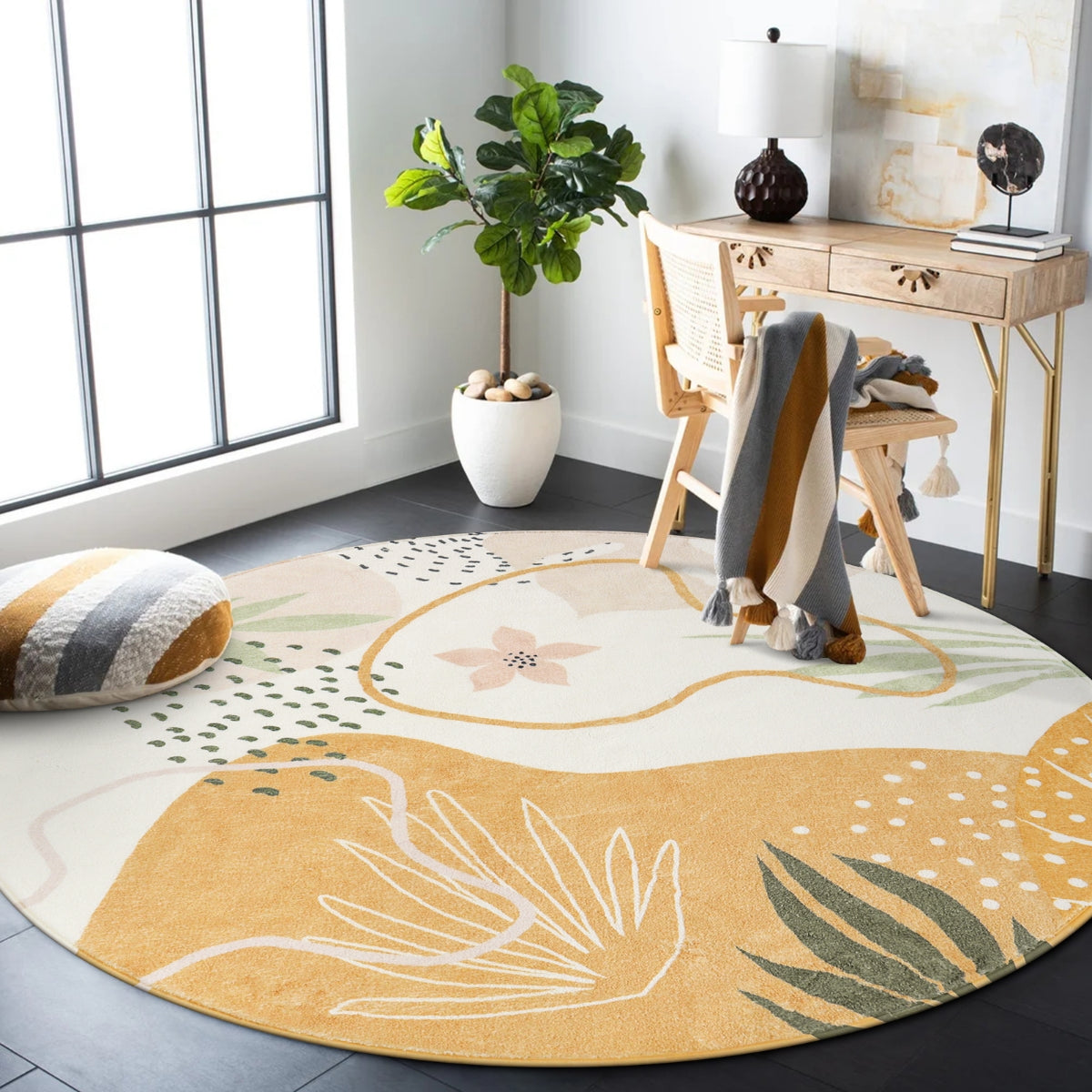 Modern Abstract Forest Botanical Print Kids Area Rug Runner