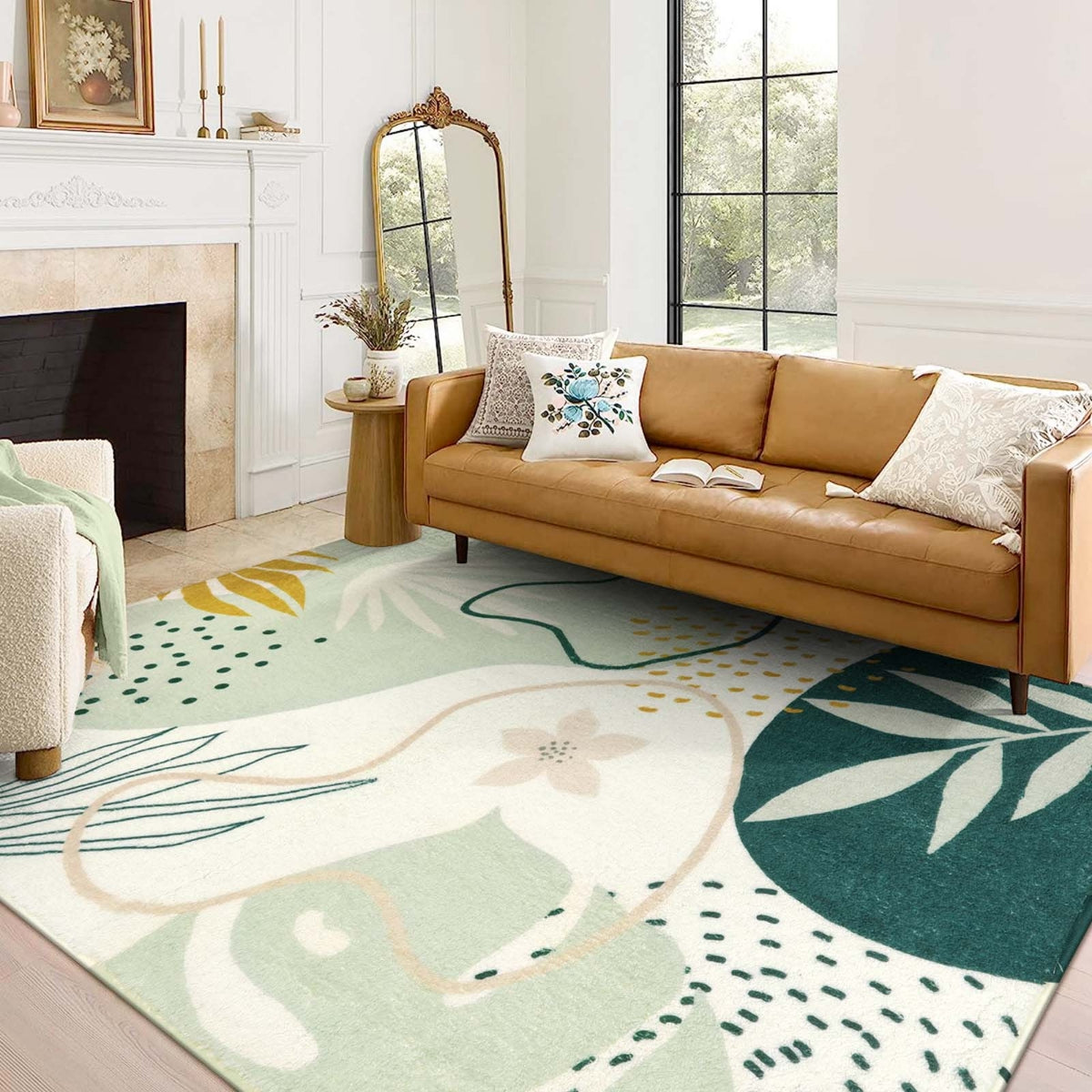 Kiki Washable Botanical Leaf Print Green Rug Area Rugs Lahome 8' x 10'