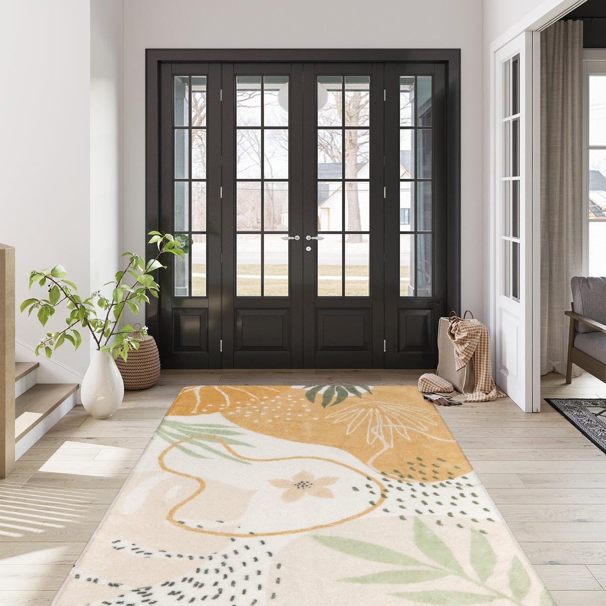 Modern Abstract Forest Botanical Print Kids Area Rug Runner