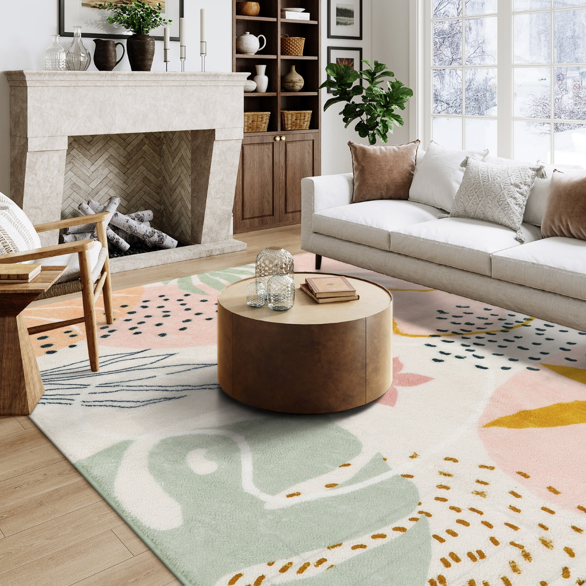 Kiki Washable Botanical Leaf Print Pink Rug Area Rugs Lahome 6' x 9'