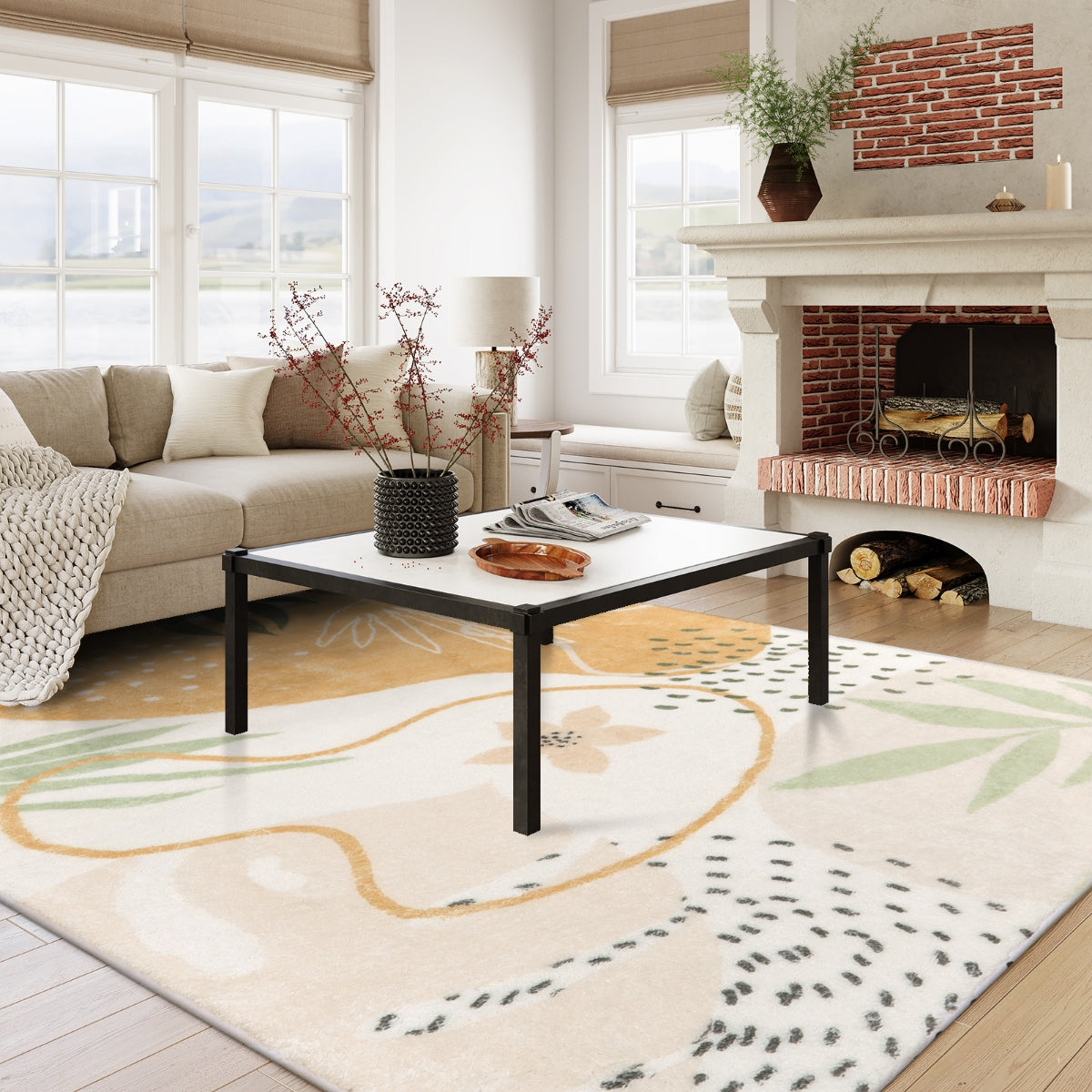 Modern Abstract Forest Botanical Print Kids Area Rug Runner