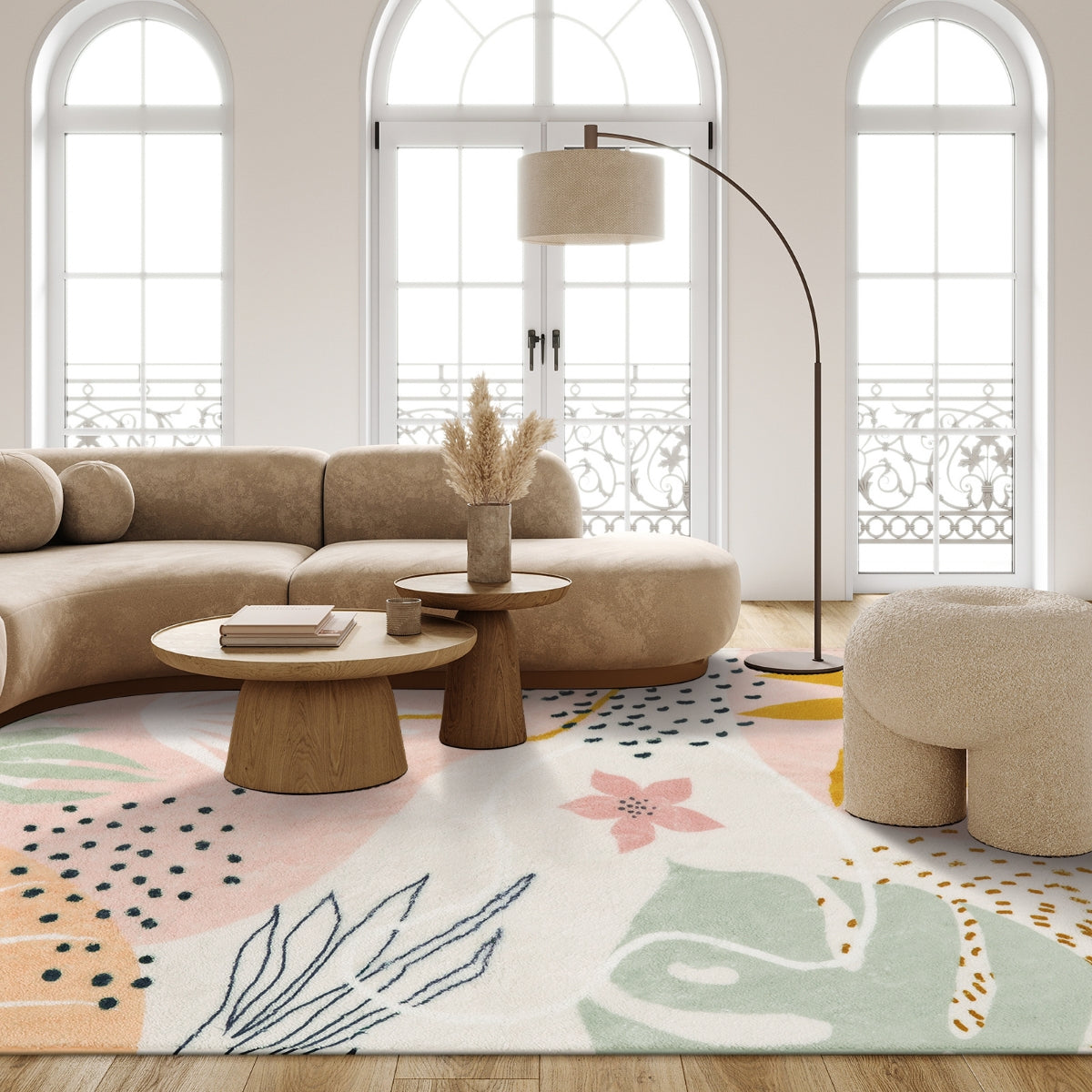 Kiki Washable Modern Botanical Leaf Print Pink Area Rug Area Rugs Lahome