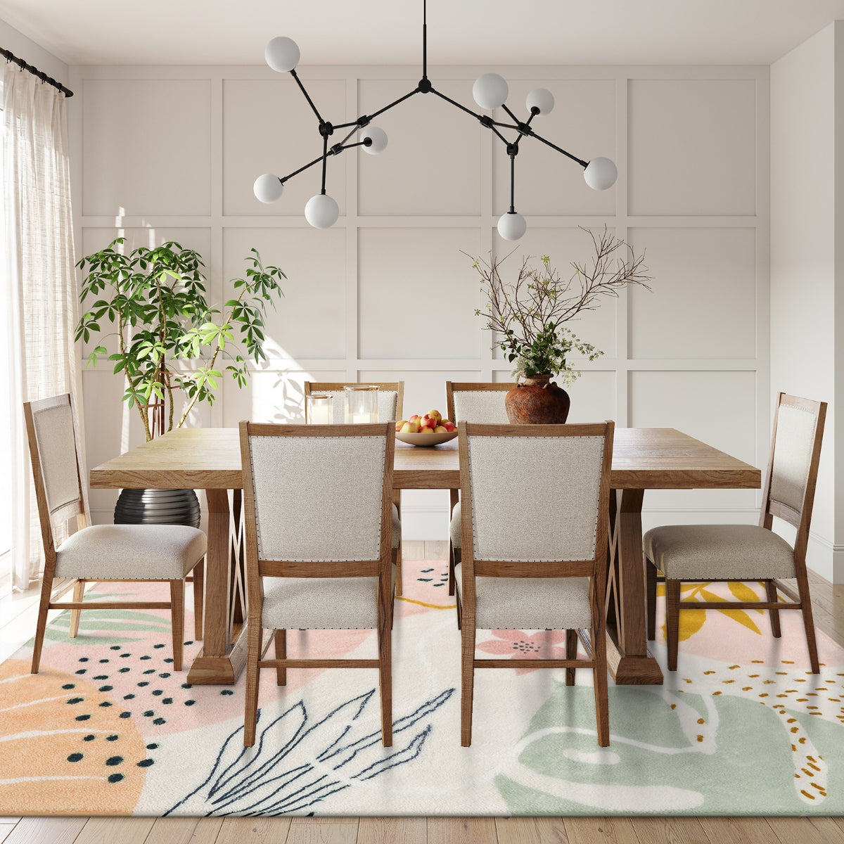Kiki Washable Modern Botanical Leaf Print Pink Area Rug Area Rugs Lahome