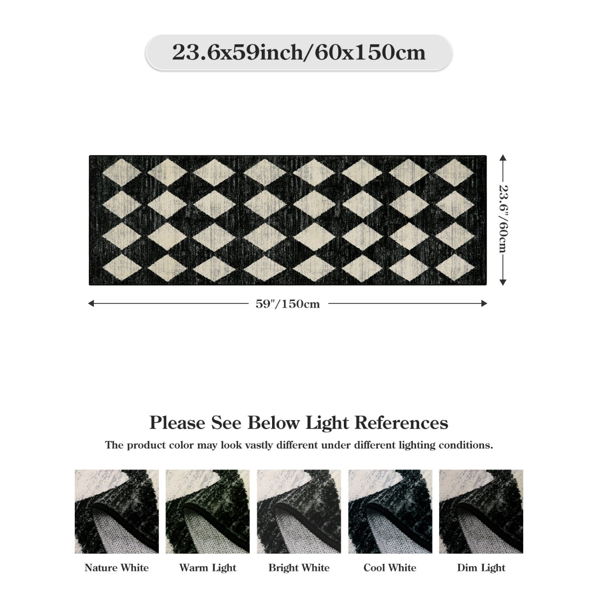 Zelie Washable Modern Geometric Diamond Checkered Black Runner Rug Clearance Rugs Lahome