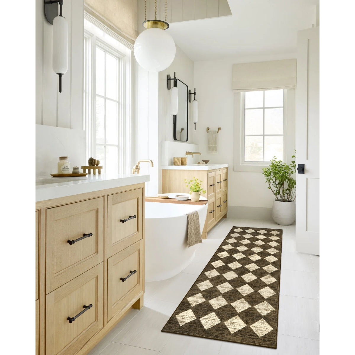 Zelie Washable Soft Modern Geometric Diamond Checkered Brown Rug Clearance Rugs Lahome 2' x 6'