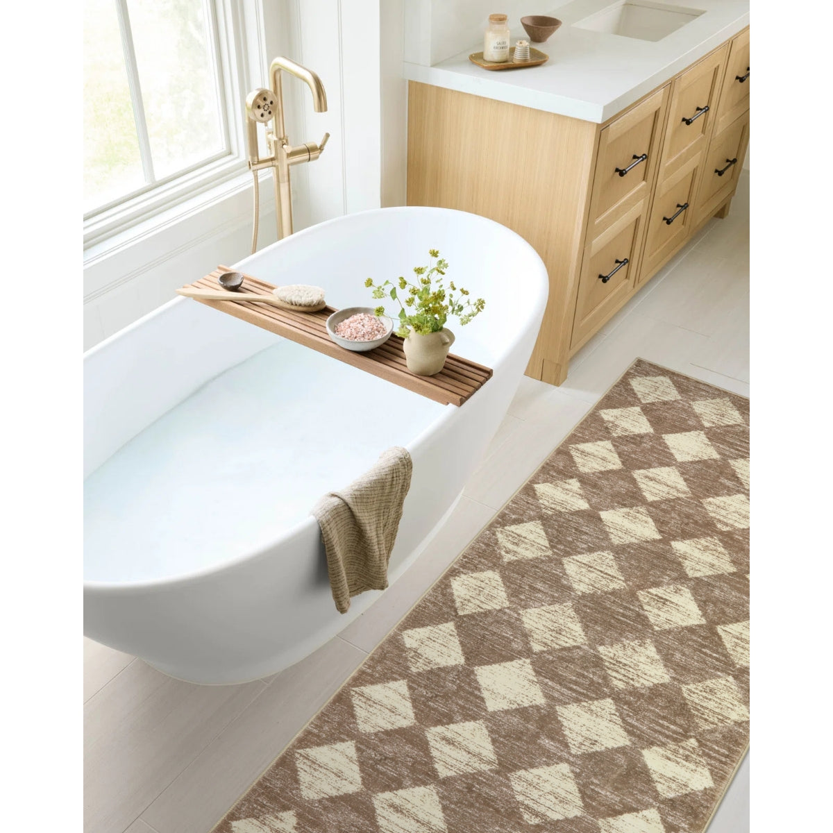 Soft Contemporary Geometric Diamond Checkered Tile Area Rug