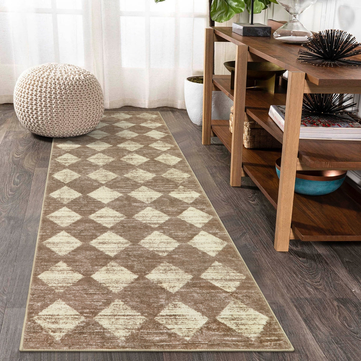 Soft Contemporary Geometric Diamond Checkered Tile Area Rug