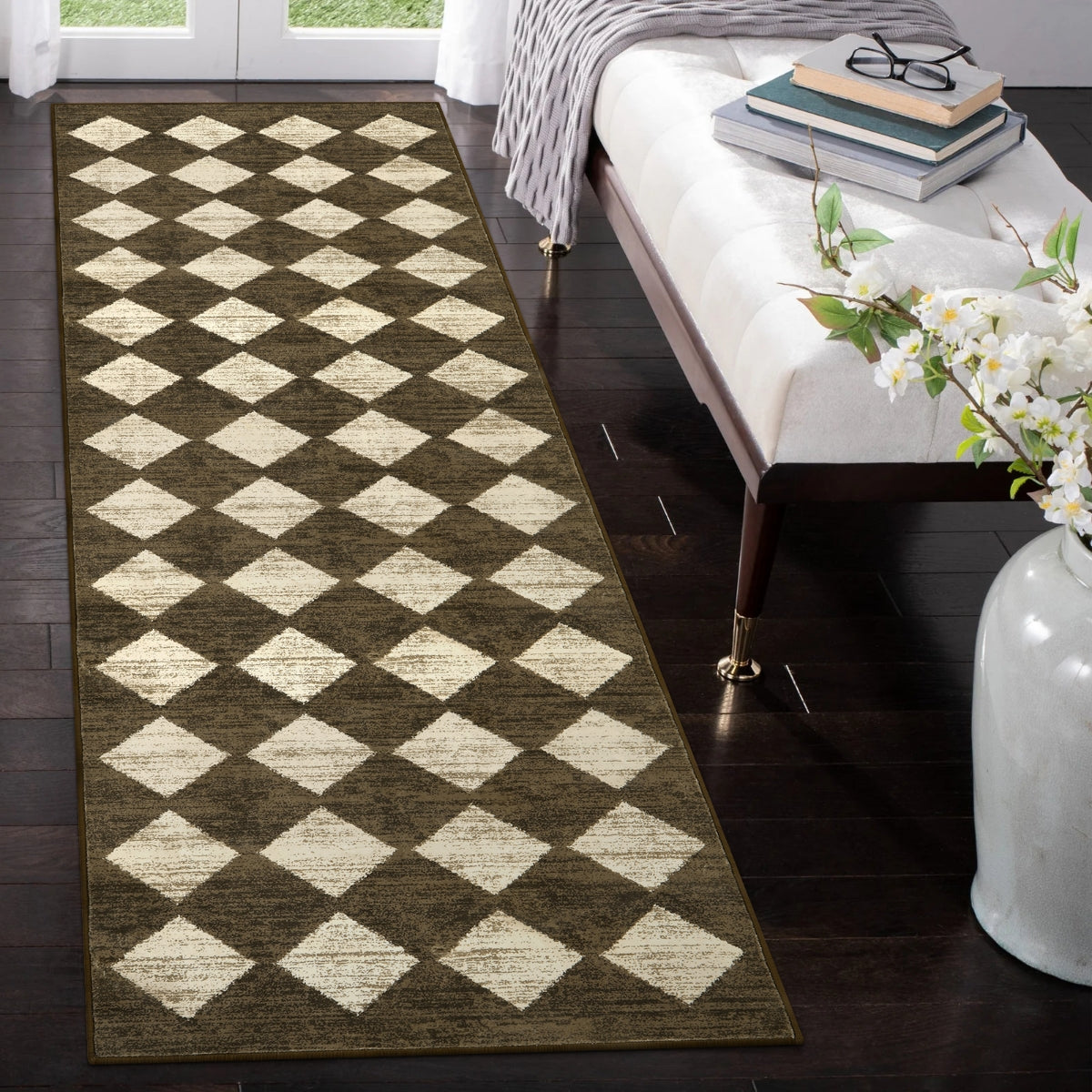 Zelie Washable Soft Modern Geometric Diamond Checkered Brown Rug Clearance Rugs Lahome