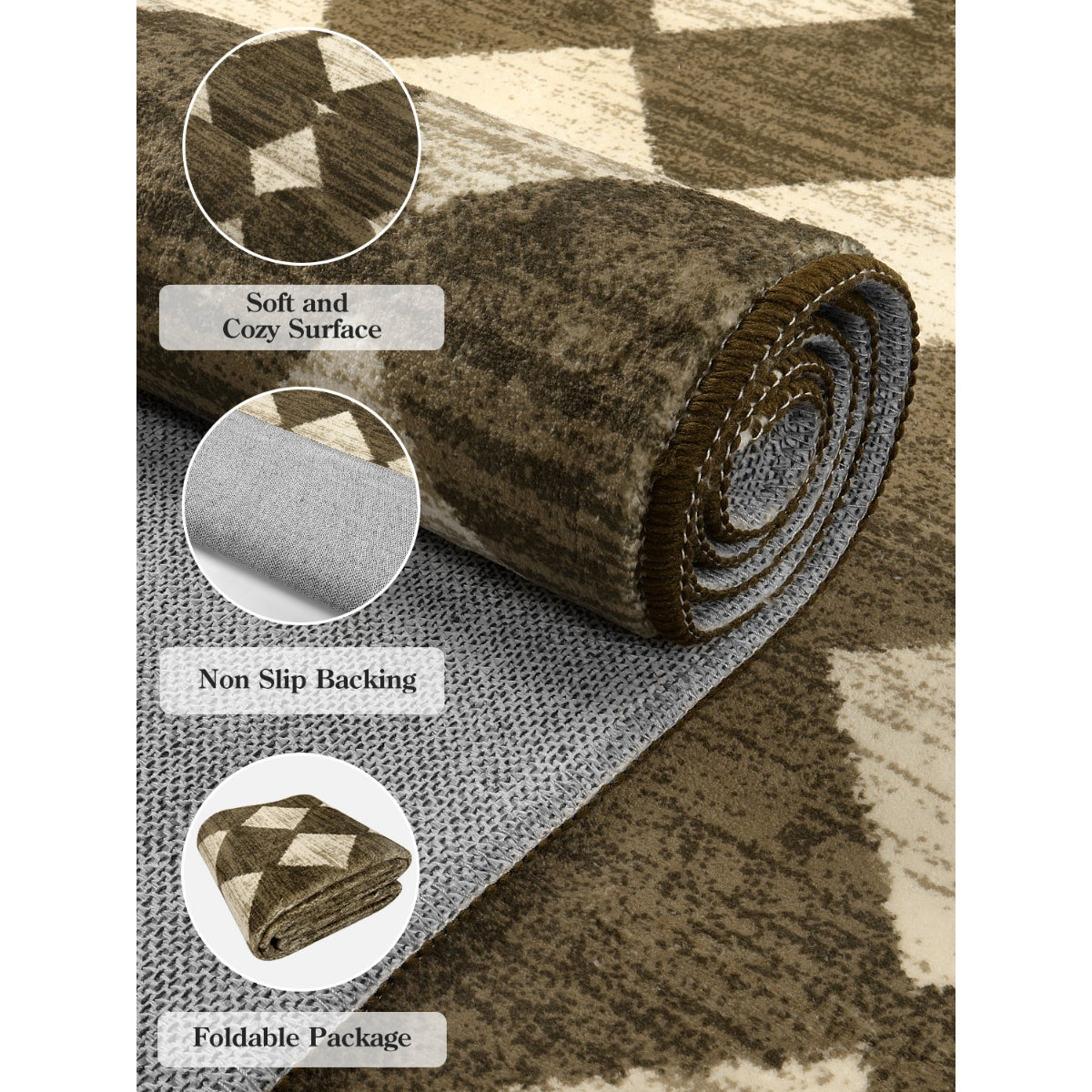 Zelie Washable Soft Modern Geometric Diamond Checkered Brown Rug Clearance Rugs Lahome