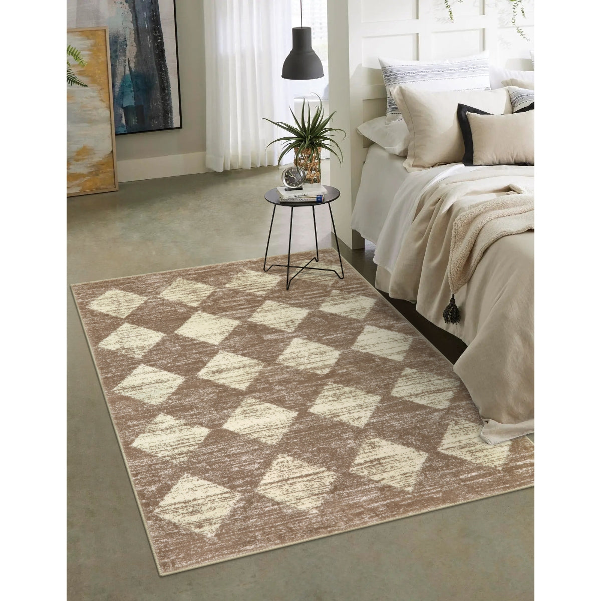 Soft Contemporary Geometric Diamond Checkered Tile Area Rug