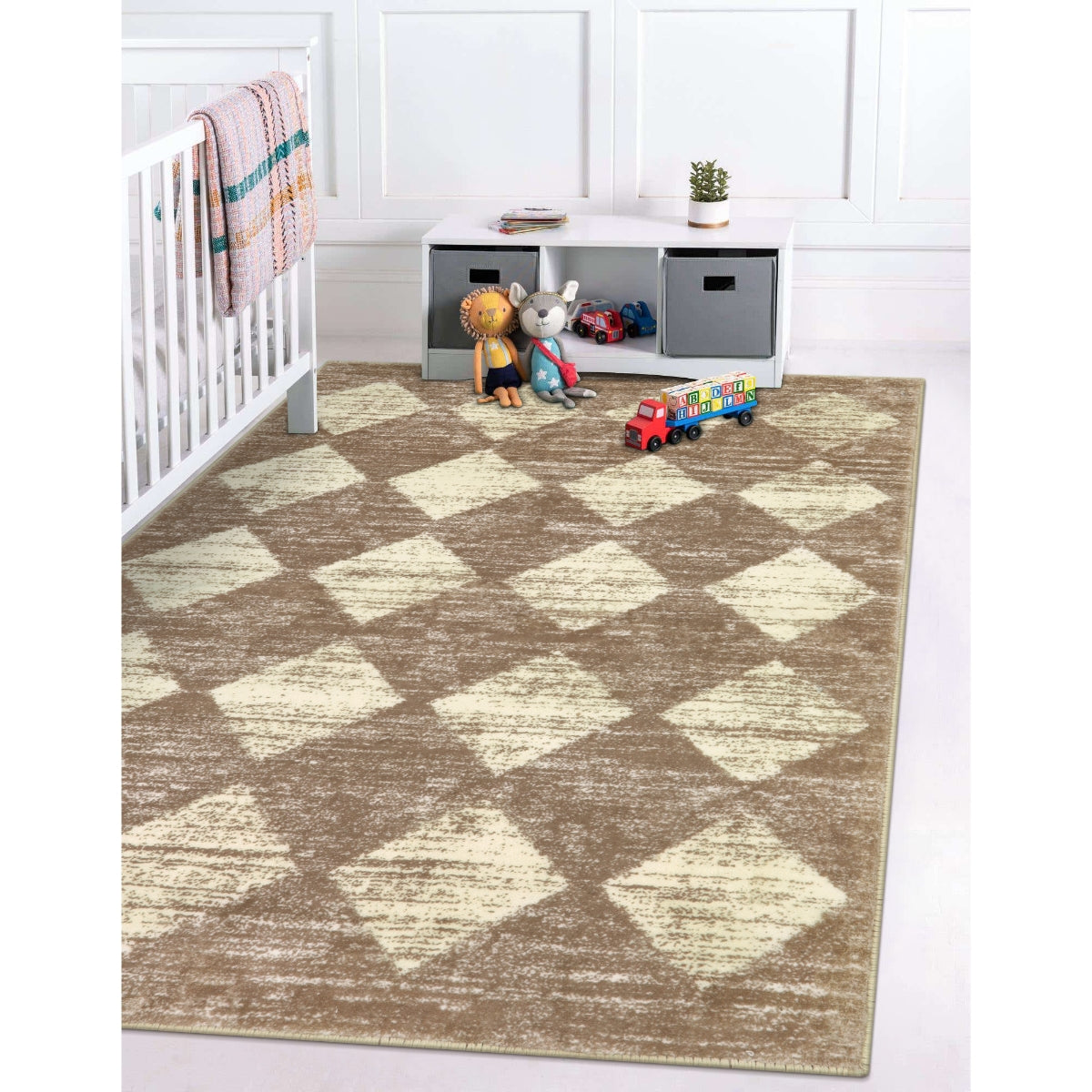 Soft Contemporary Geometric Diamond Checkered Tile Area Rug