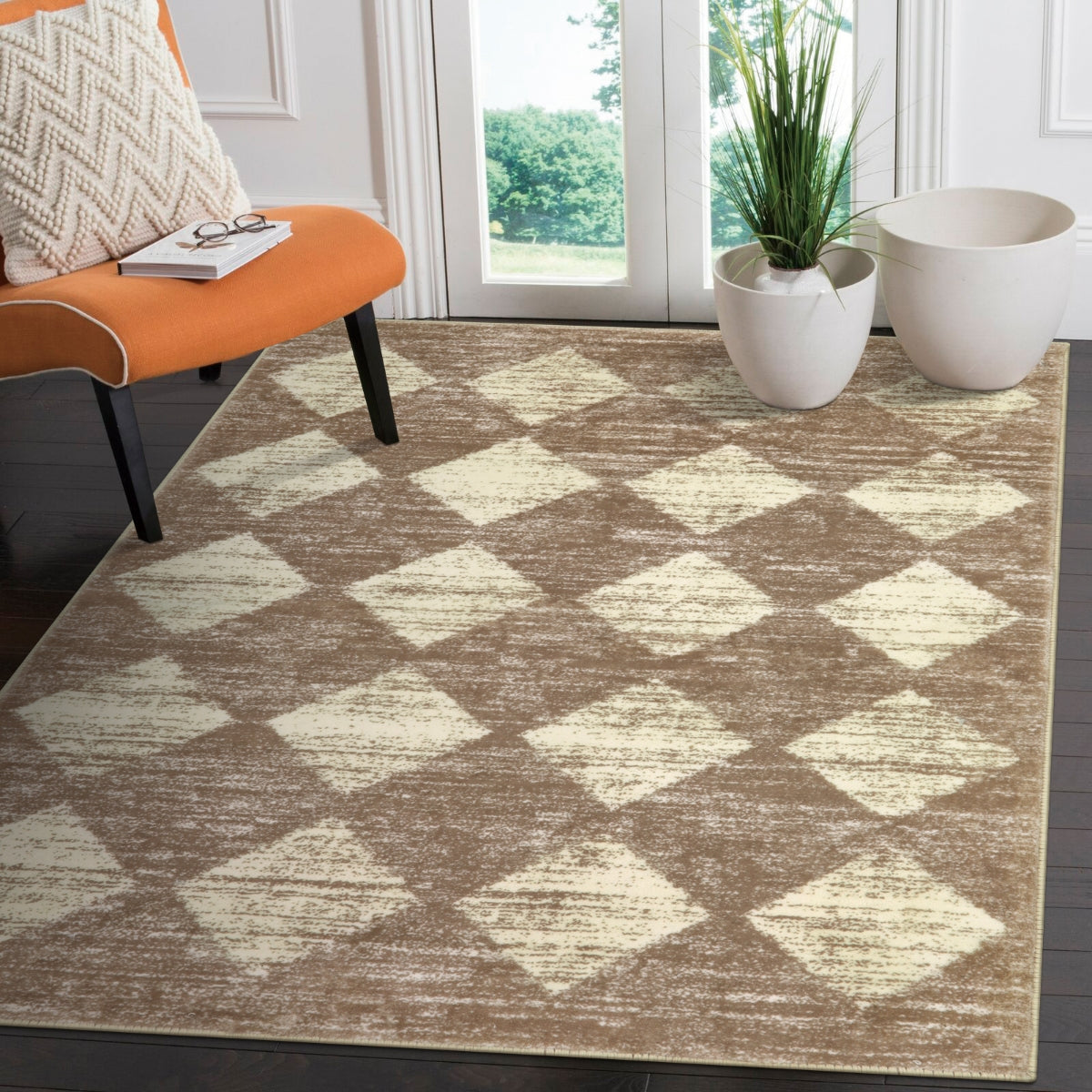 Soft Contemporary Geometric Diamond Checkered Tile Area Rug