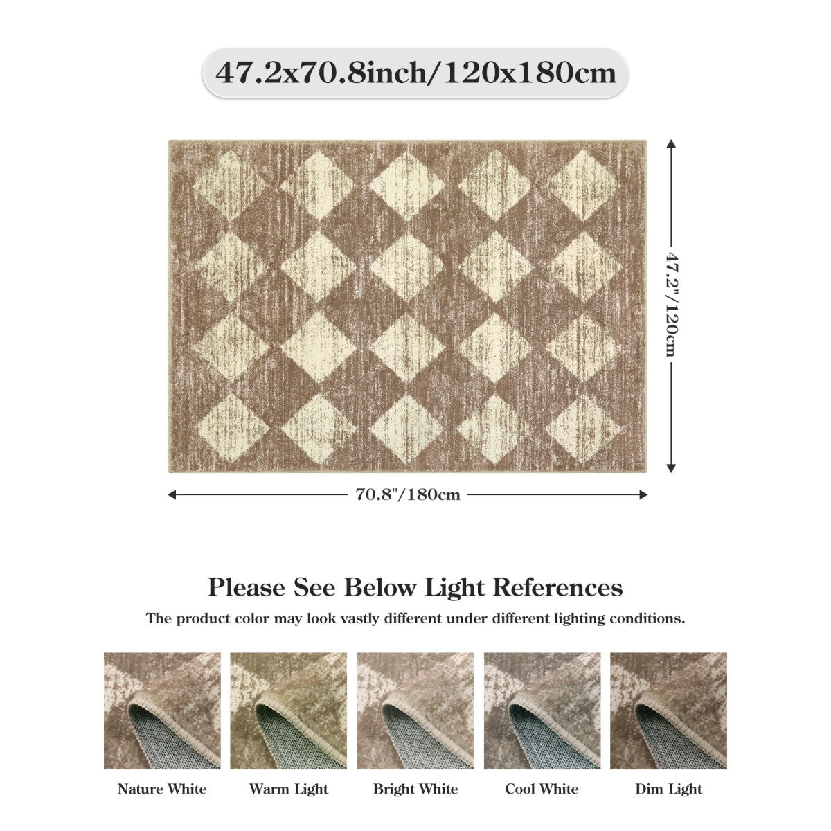 Soft Contemporary Geometric Diamond Checkered Tile Area Rug