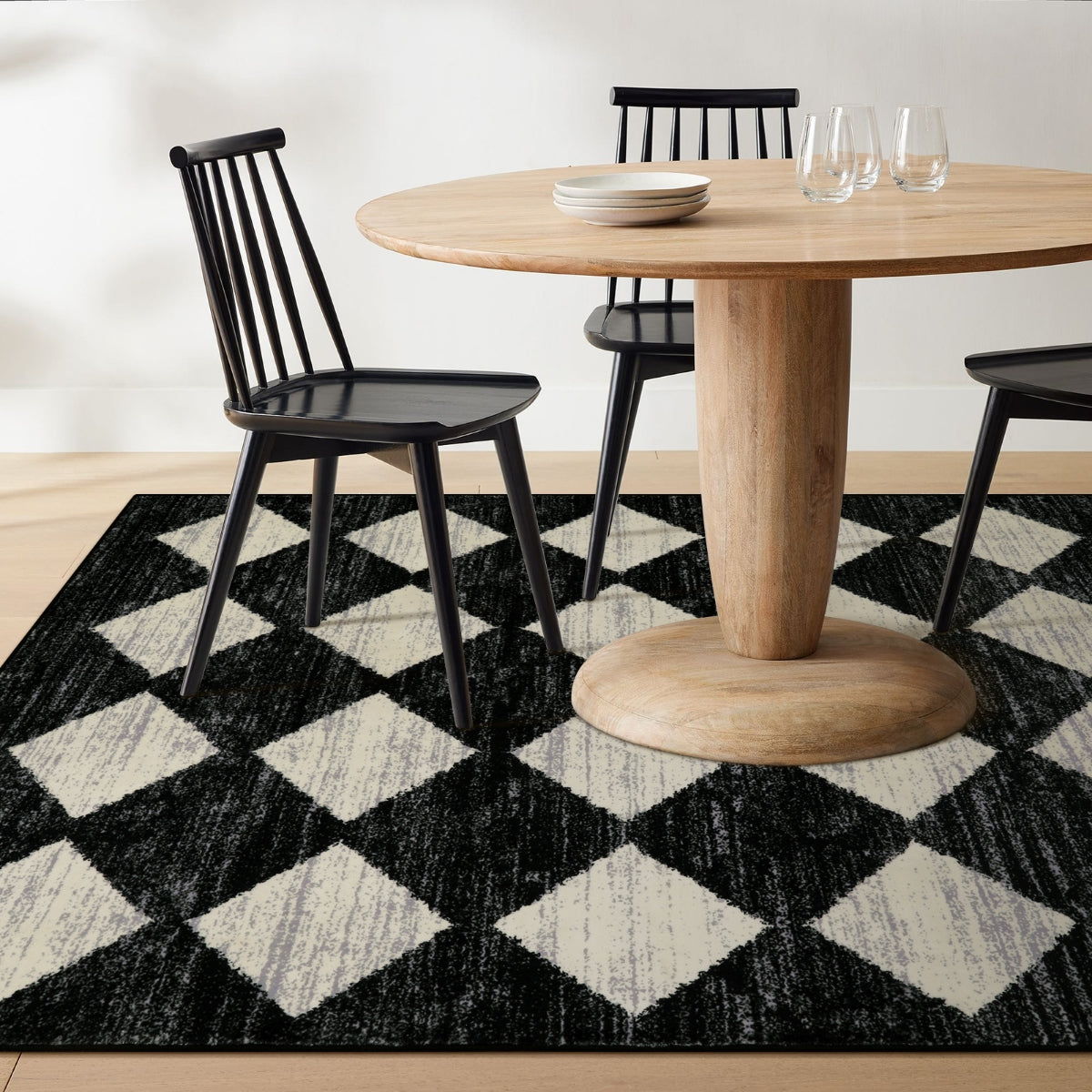 Zelie Washable Modern Geometric Diamond Checkered Black Runner Rug Clearance Rugs Lahome