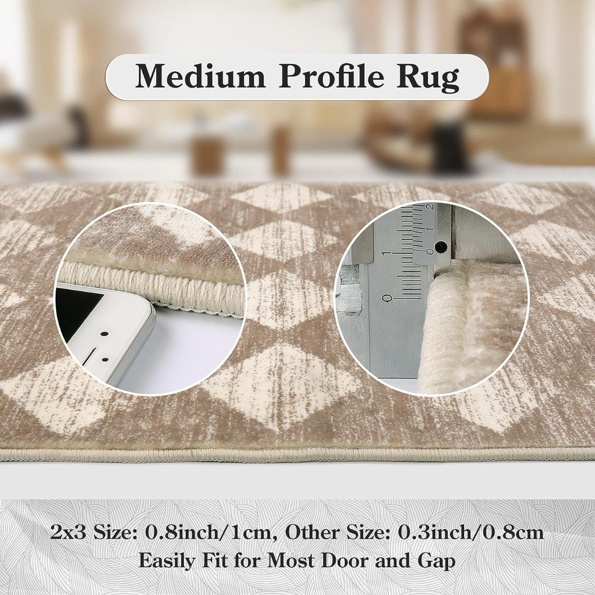 Soft Contemporary Geometric Diamond Checkered Tile Area Rug