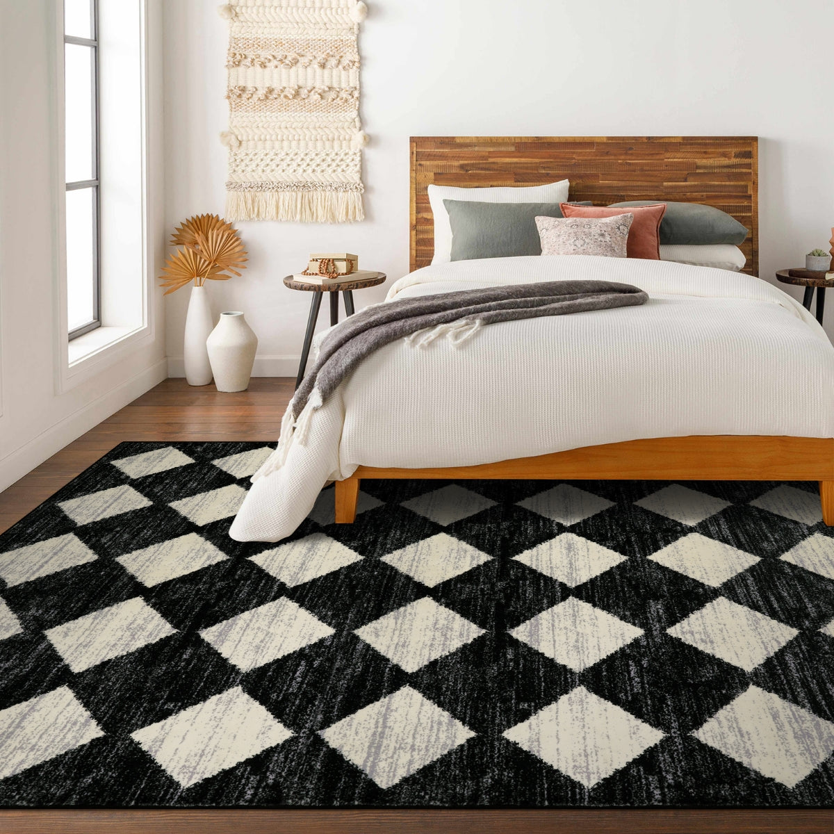Soft Contemporary Geometric Diamond Checkered Tile Area Rug
