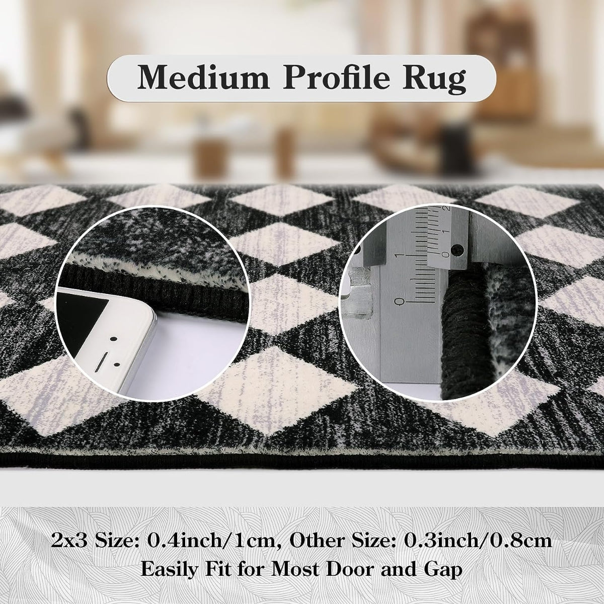 Soft Contemporary Geometric Diamond Checkered Tile Area Rug