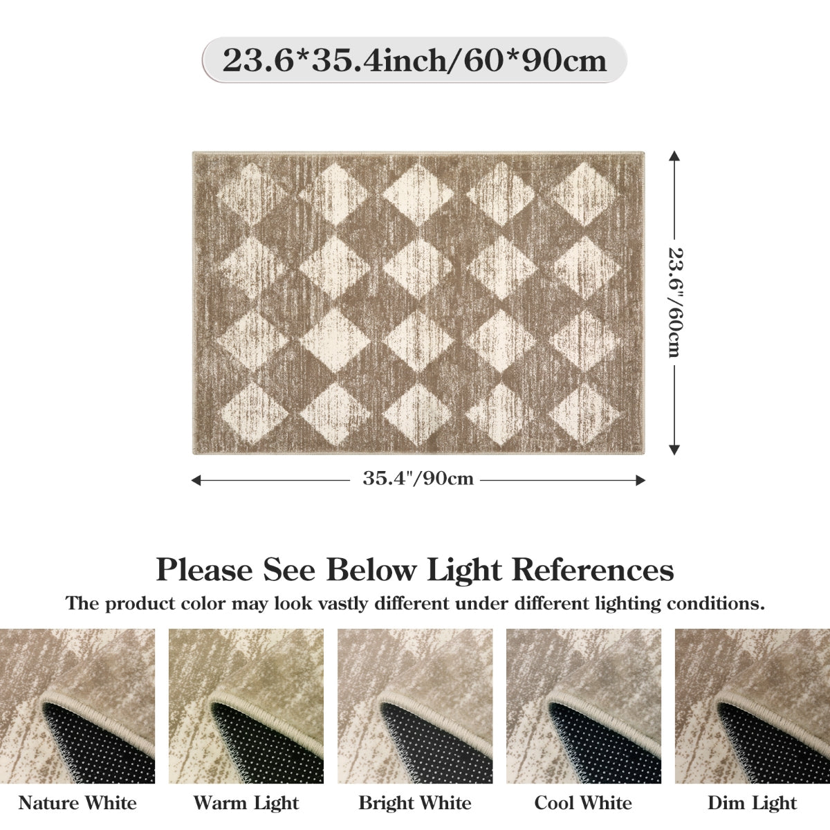 Zelie Washable Modern Geometric Diamond Checkered Beige Rug Clearance Rugs Lahome