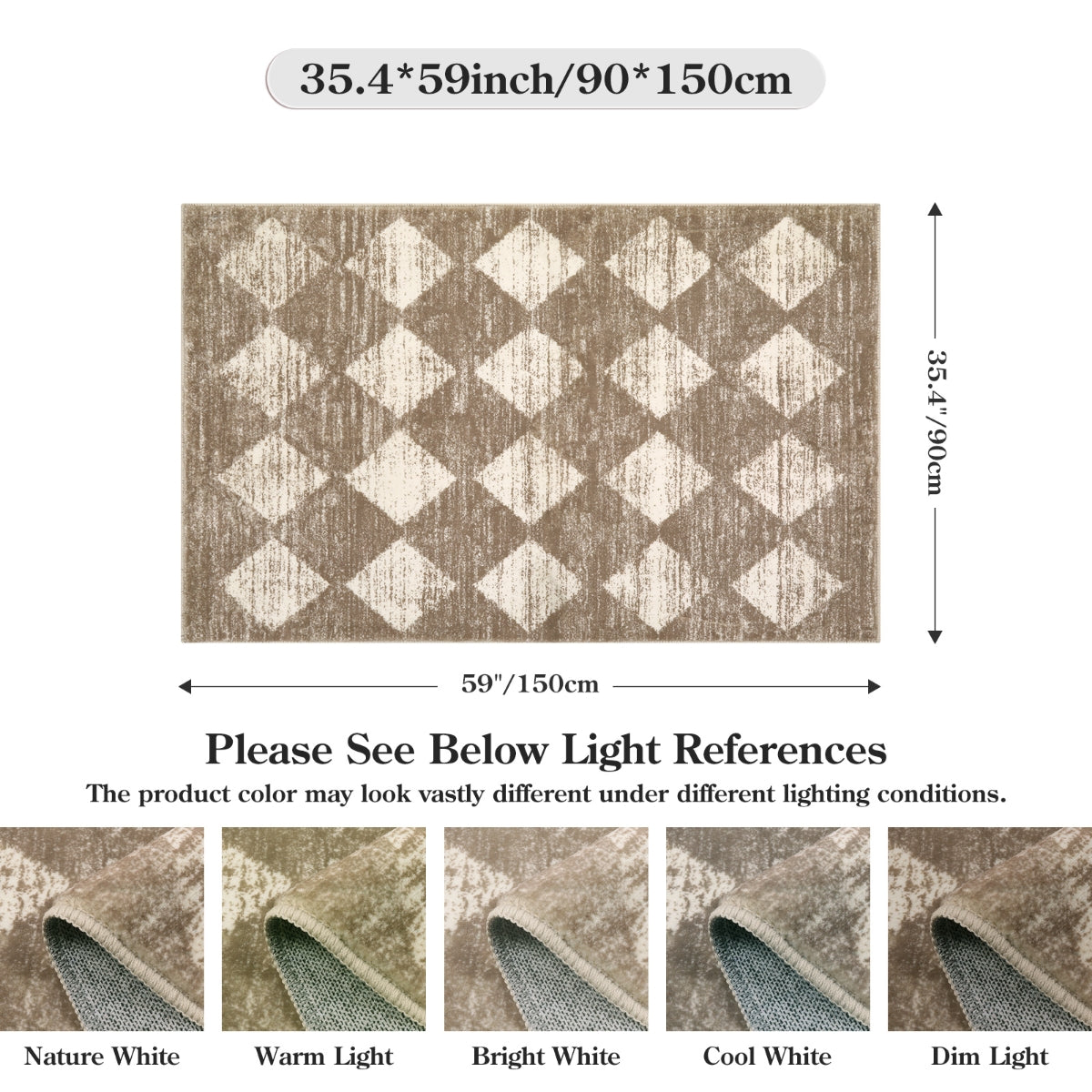 Zelie Washable Modern Geometric Diamond Checkered Beige Rug Clearance Rugs Lahome