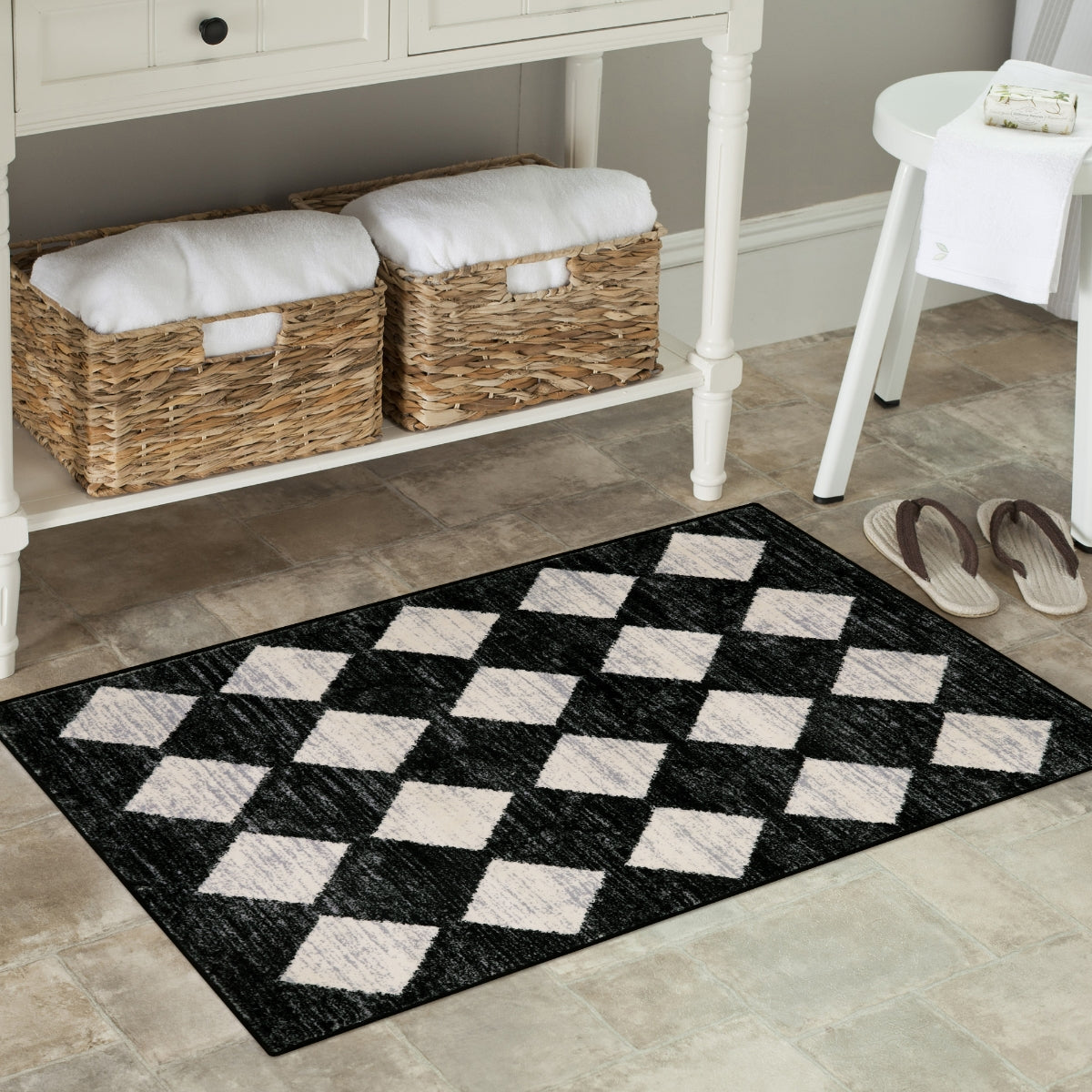 Zelie Washable Modern Geometric Diamond Checkered Black Runner Rug Clearance Rugs Lahome