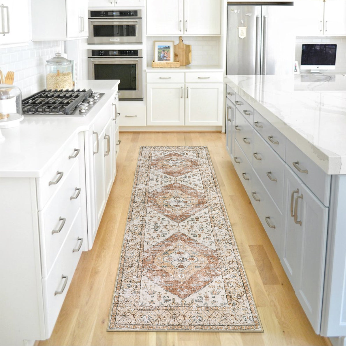 Adelyn Washable Traditional Vintage Distressed Taupe Rug Area Rugs Lahome 2' x 6'