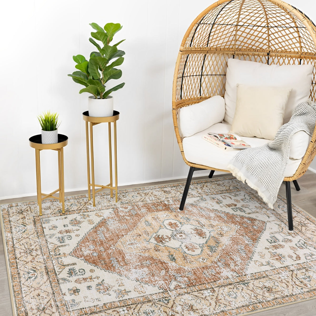 Adelyn Washable Traditional Vintage Distressed Taupe Rug Area Rugs Lahome